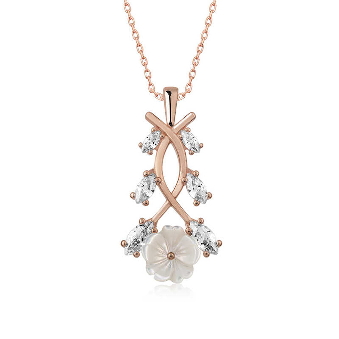 925 Ayar Gümüş Rose Bahar Çiçeği Gümüş Kolye