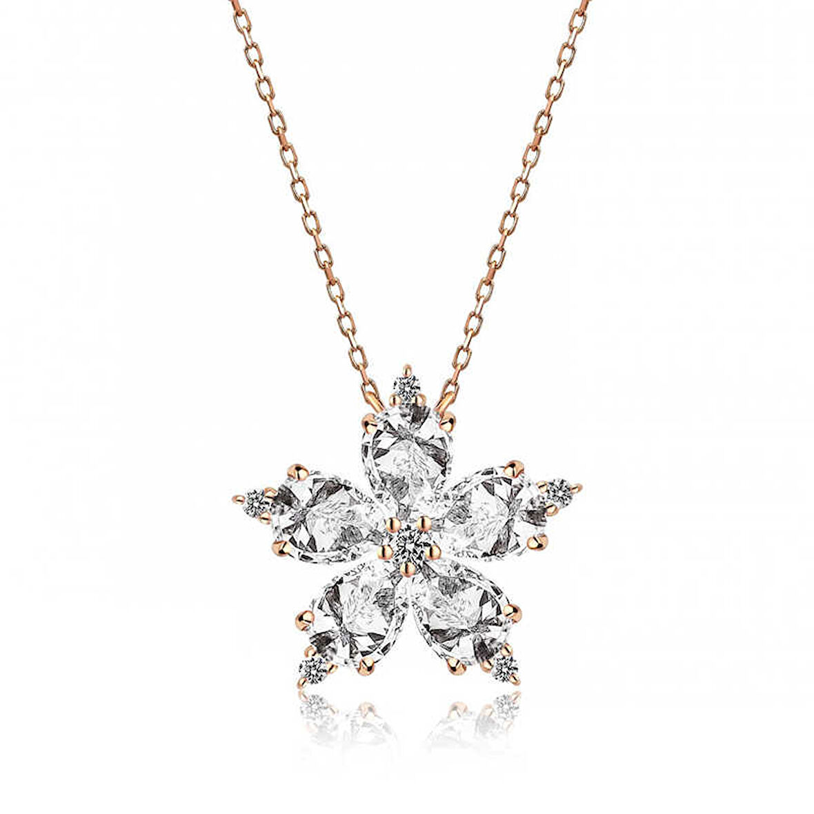 925 Ayar Gümüş Rose Beyaz Kamelya Çiçeği Kolye