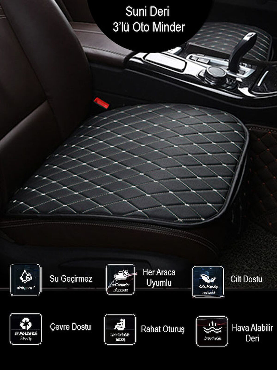 Bentley Bentayga Ön ve Arka Takım Koltuk Minderi Siyah Deri Beyaz Dikişli