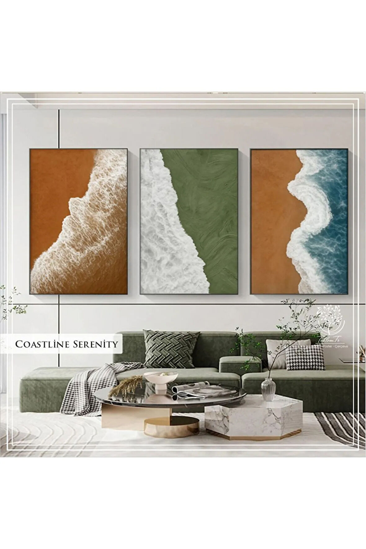 Metal Çerçeveli Gerçek Camlı 3'lü Coastline Serenity Tablosu