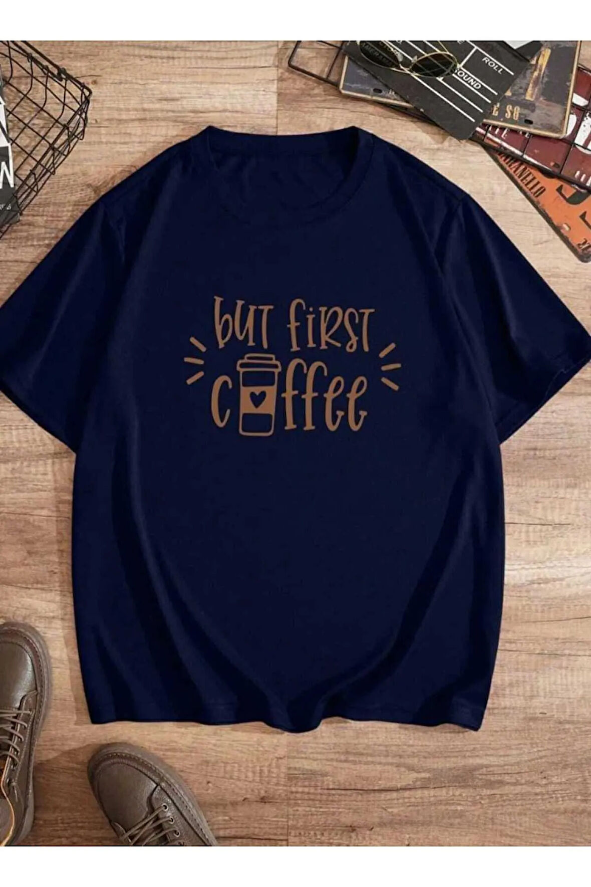 but first coffee baskılı overize basic o yaka t-şhirt