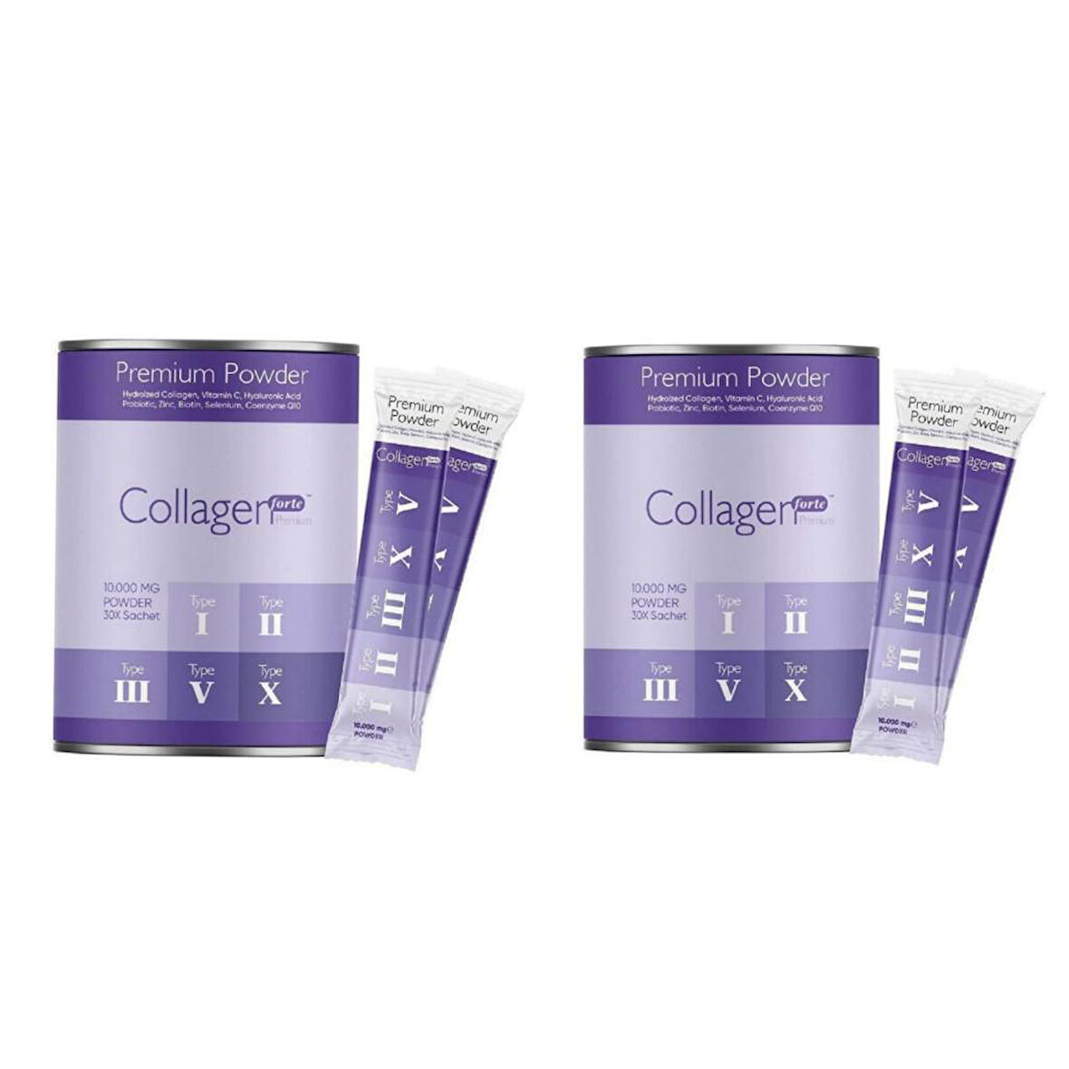 collagen forte platinum 2 KUTU Powder Collagen 300g, 5 Tip Toz Kolajen 10.000mg X 30 Şase & Multivitamin Çilek Aromalı