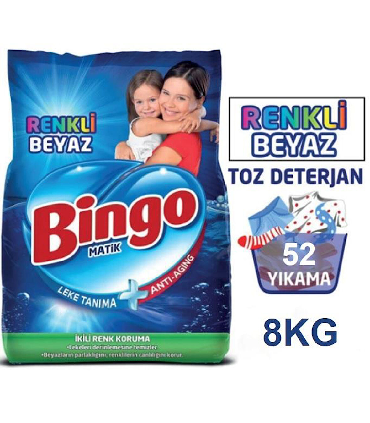 Bingo Matik Renkli Beyaz 4 kg 2'Li Paket Beyazlar ve Renkliler için Toz Çamaşır Deterjanı