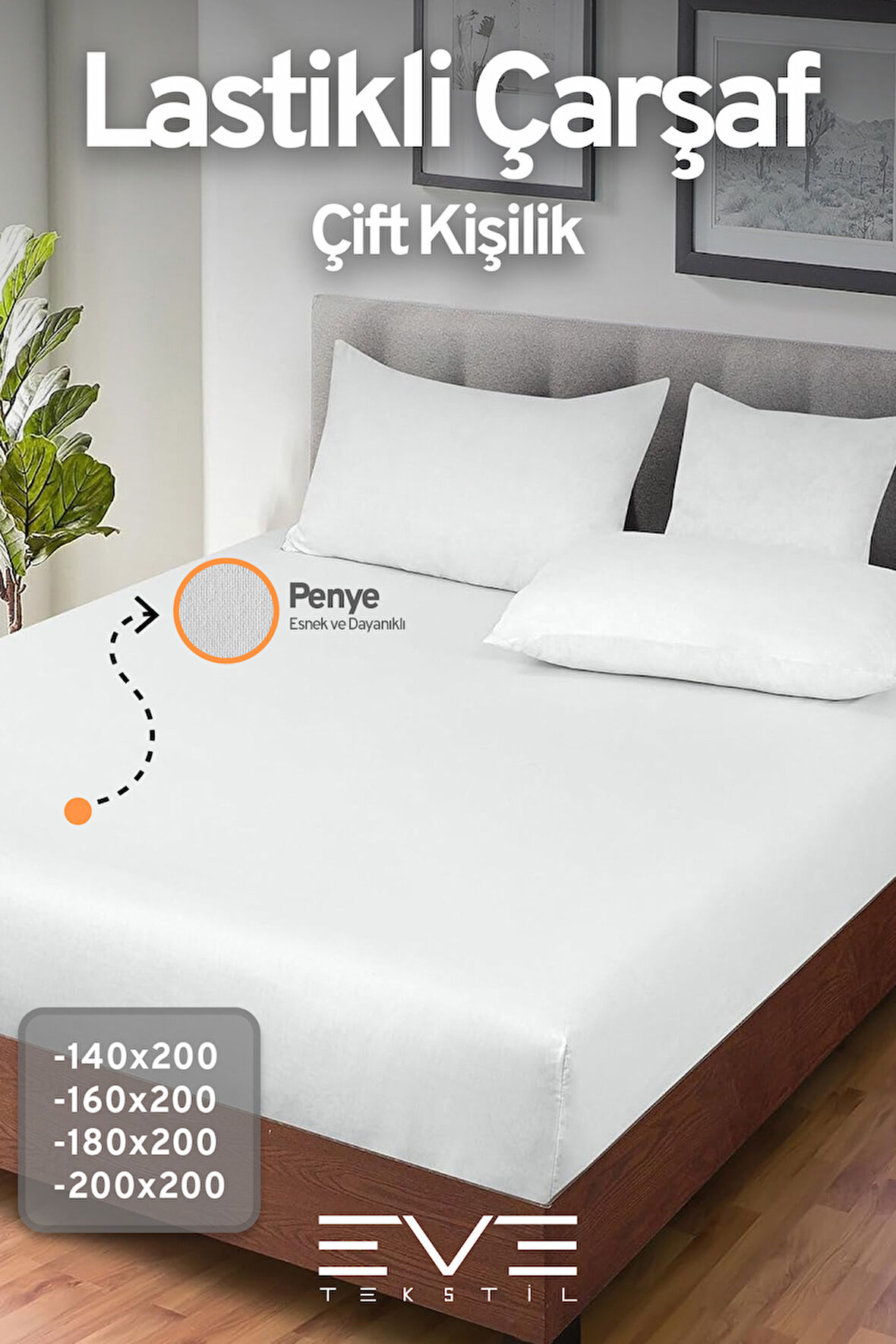 Fitted Yüksek Kaliteli Penye Kumaş Çift Kişilik Lastikli Çarşaf 