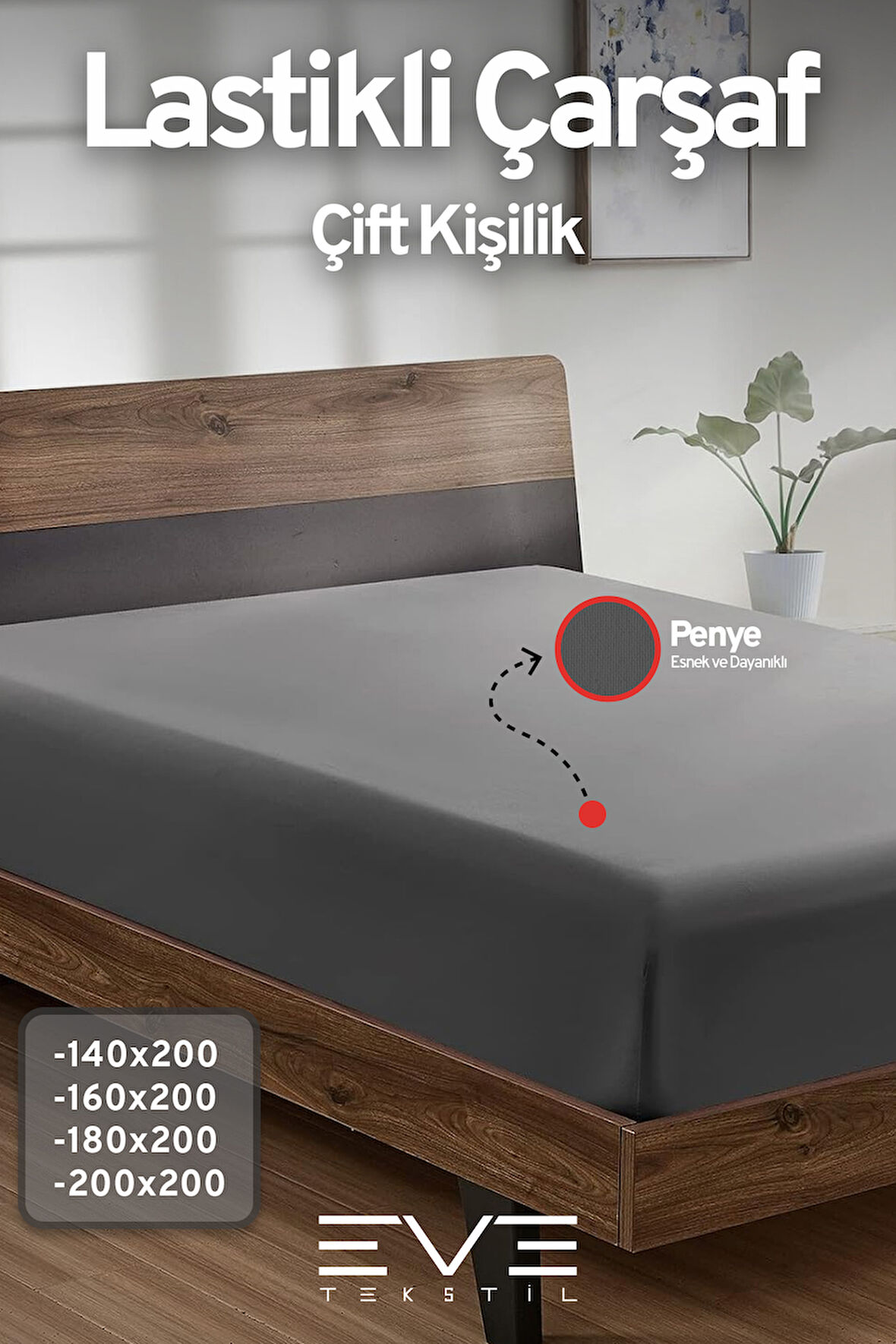 Fitted Yüksek Kaliteli Penye Kumaş Çift Kişilik Lastikli Çarşaf 