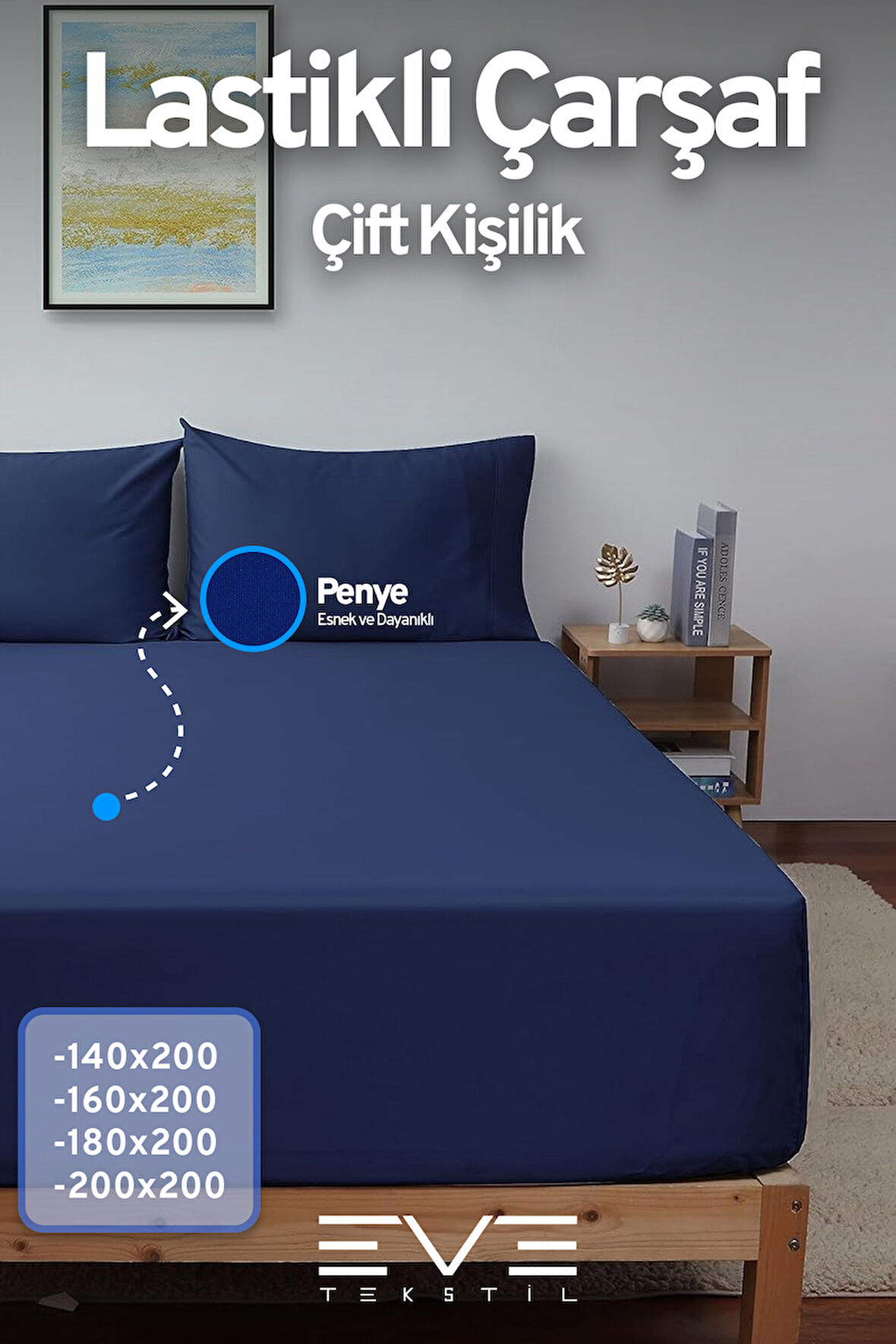 Fitted Yüksek Kaliteli Penye Kumaş Çift Kişilik Lastikli Çarşaf 
