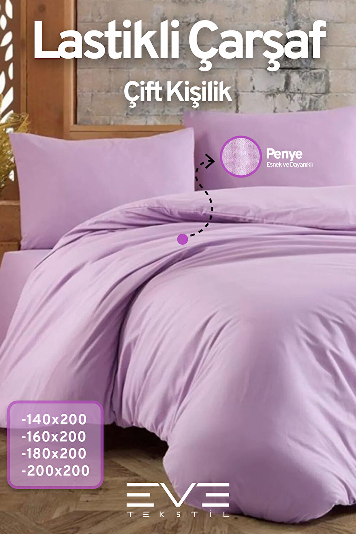 Fitted Yüksek Kaliteli Penye Kumaş Çift Kişilik Lastikli Çarşaf 