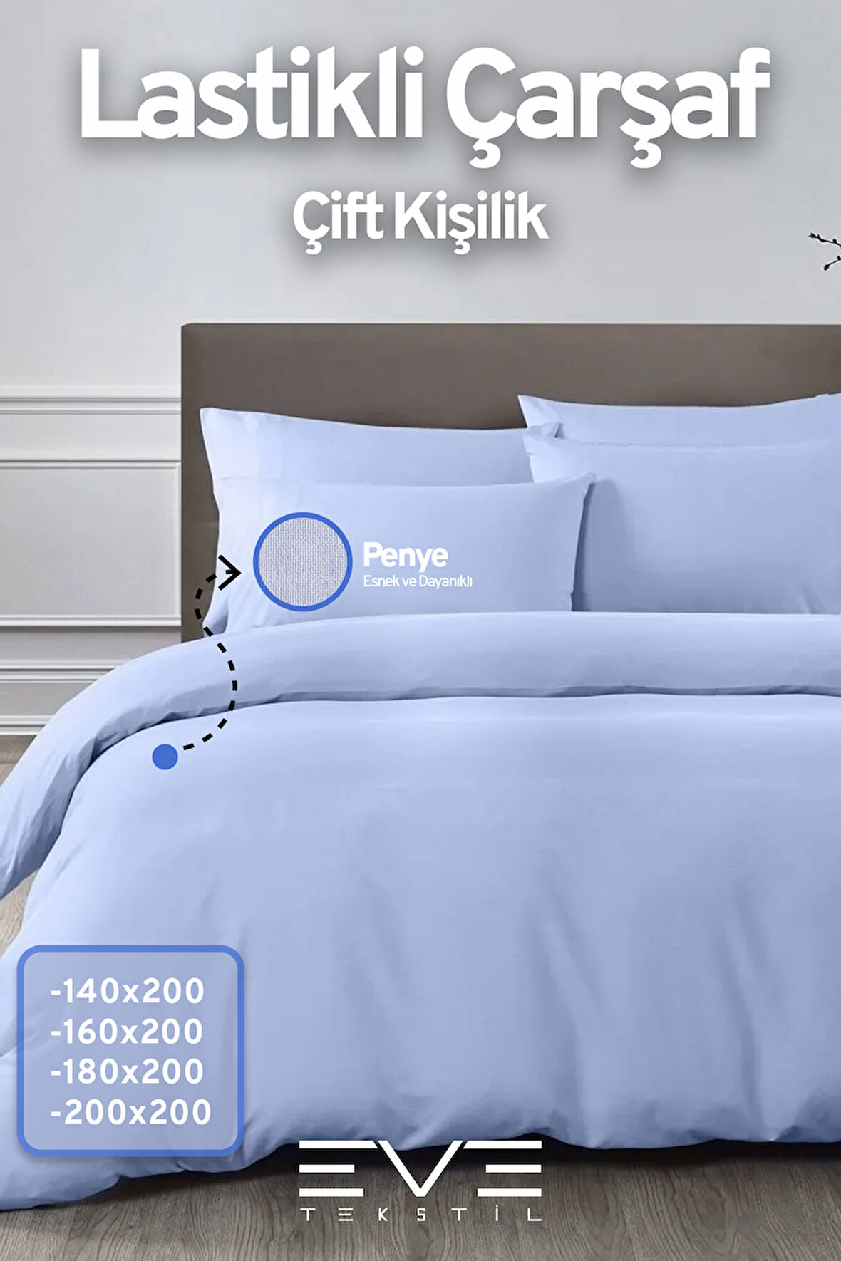 Fitted Yüksek Kaliteli Penye Kumaş Çift Kişilik Lastikli Çarşaf 