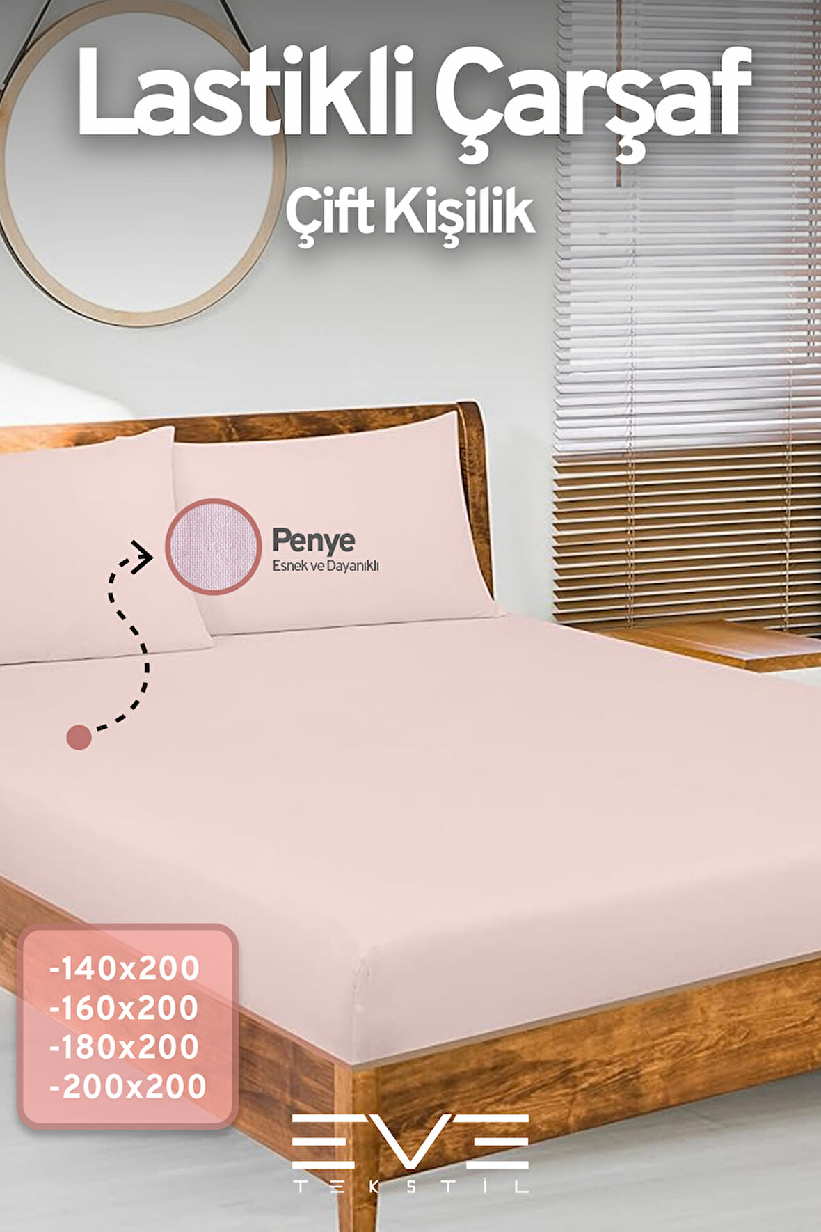 Fitted Yüksek Kaliteli Penye Kumaş Çift Kişilik Lastikli Çarşaf 
