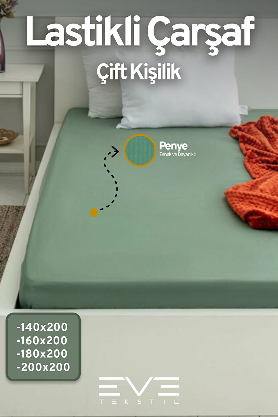 Fitted Yüksek Kaliteli Penye Kumaş Çift Kişilik Lastikli Çarşaf 