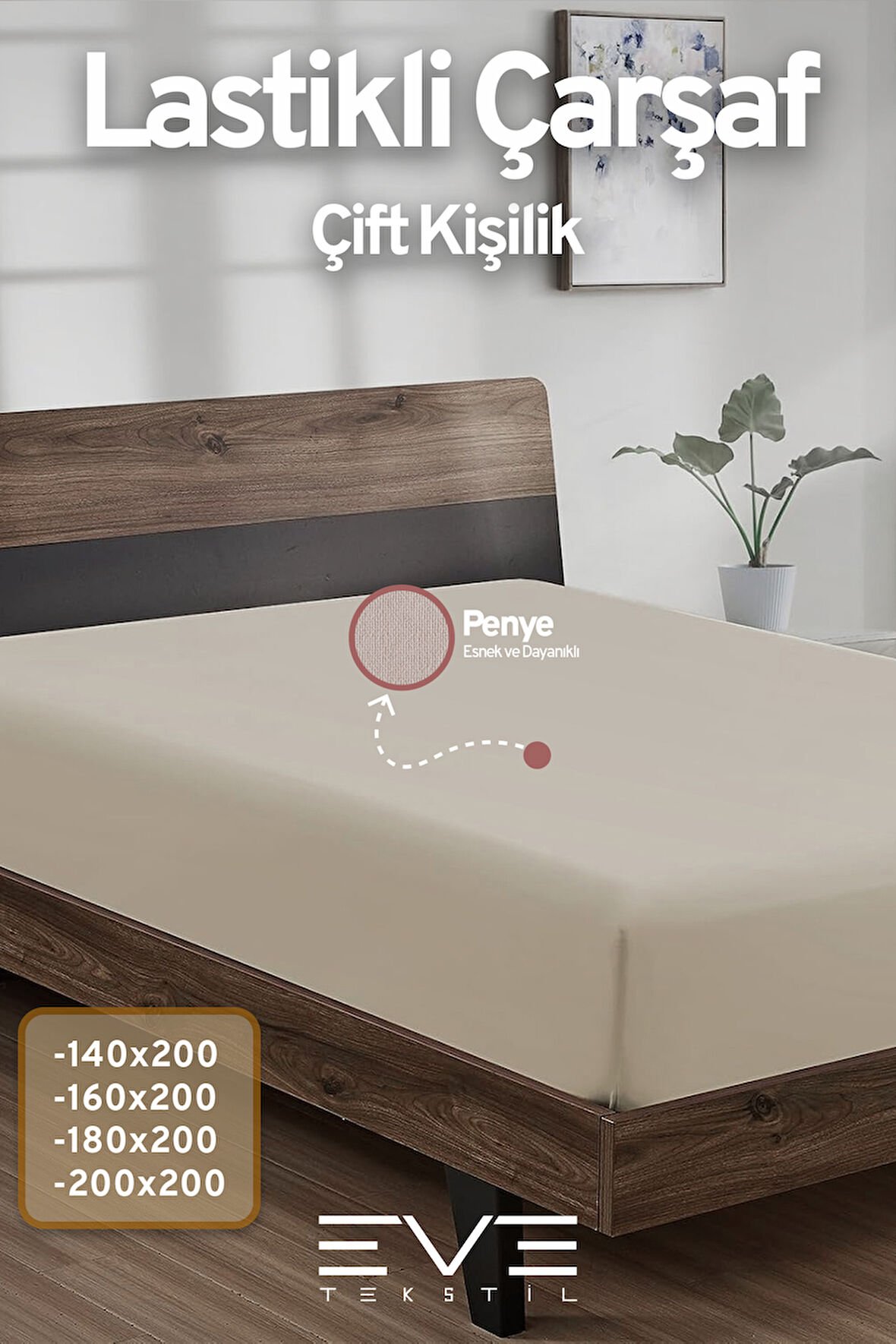 Fitted Yüksek Kaliteli Penye Kumaş Çift Kişilik Lastikli Çarşaf 