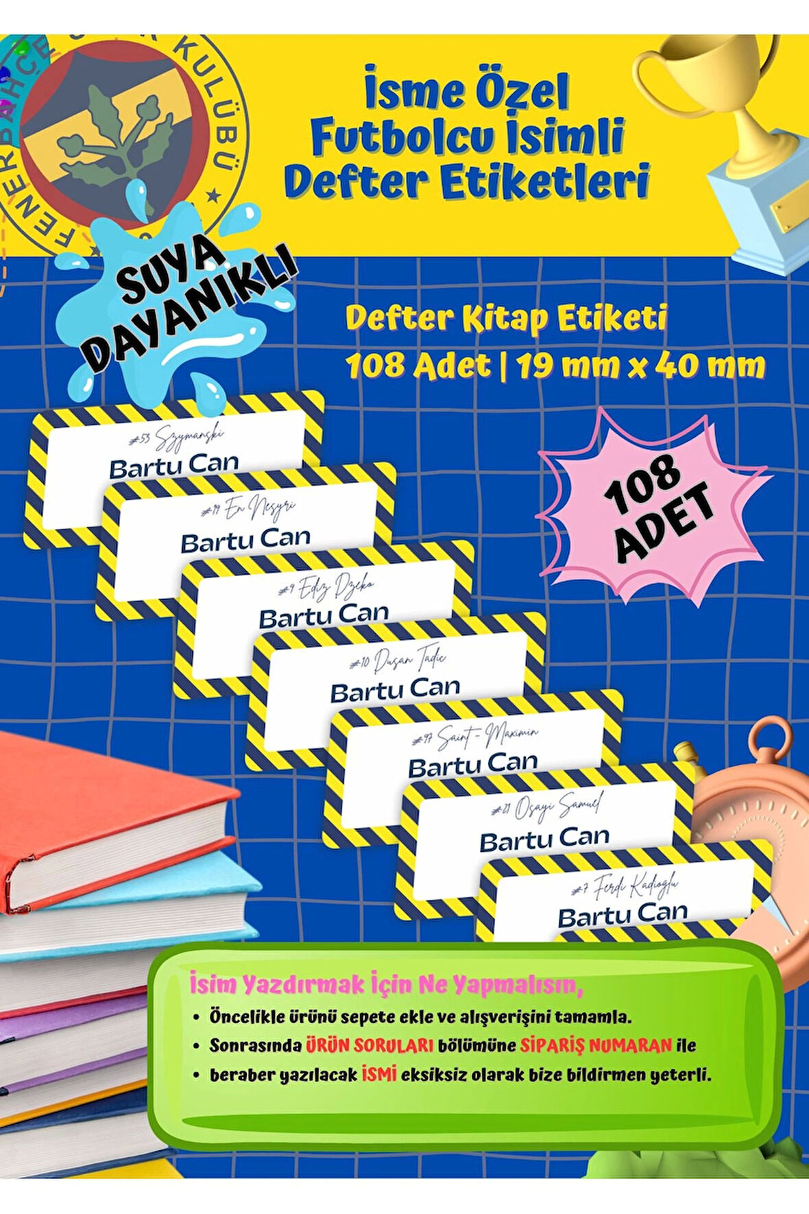 FB Etiketi Defter Etiketi Kitap Etiketi Kişiye Özel Suya Dayanıklı İsim Yazılabilien