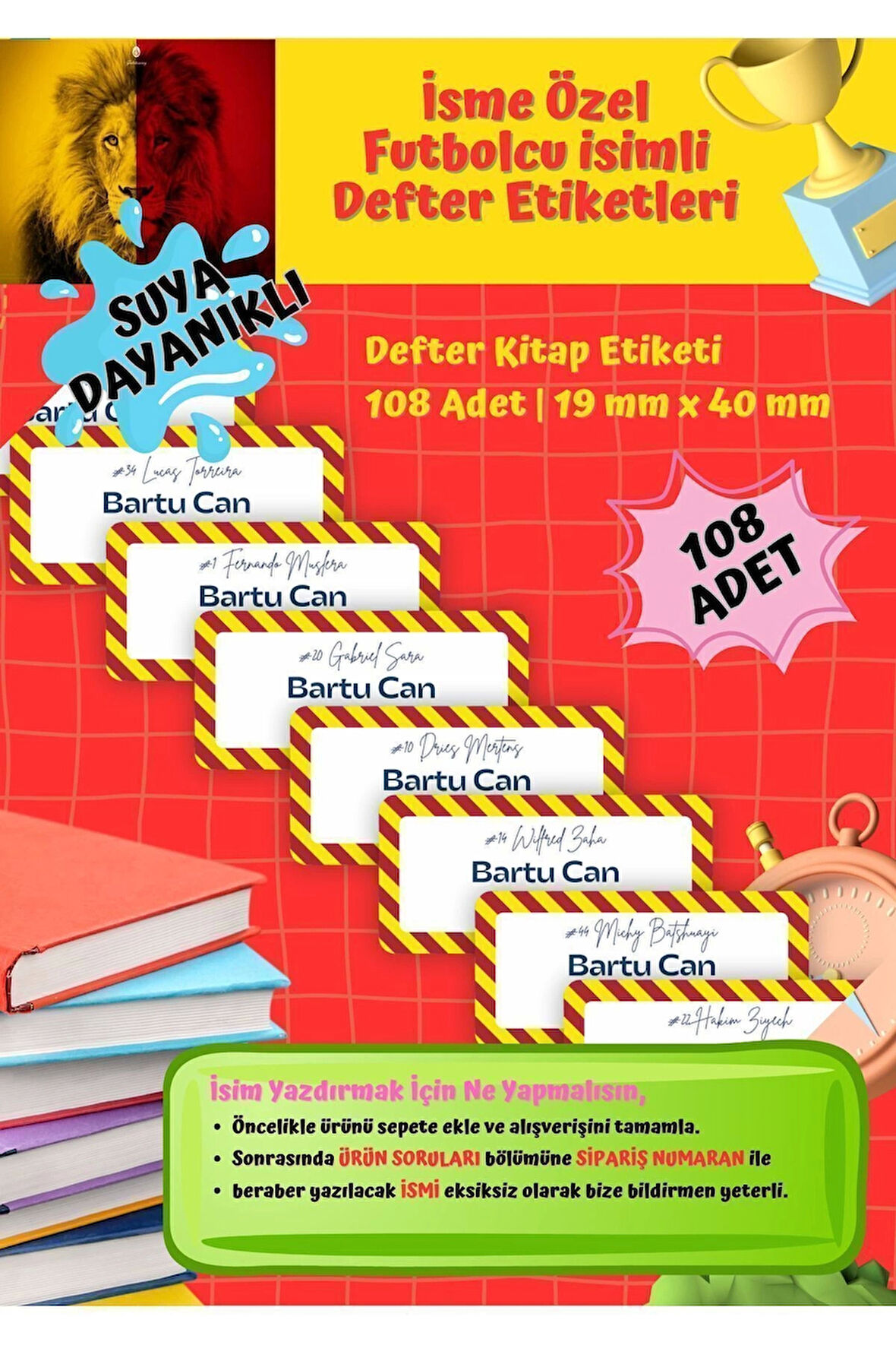 GS Etiketi Defter Etiketi Kitap Etiketi Kişiye Özel Suya Dayanıklı İsim Yazılabilien