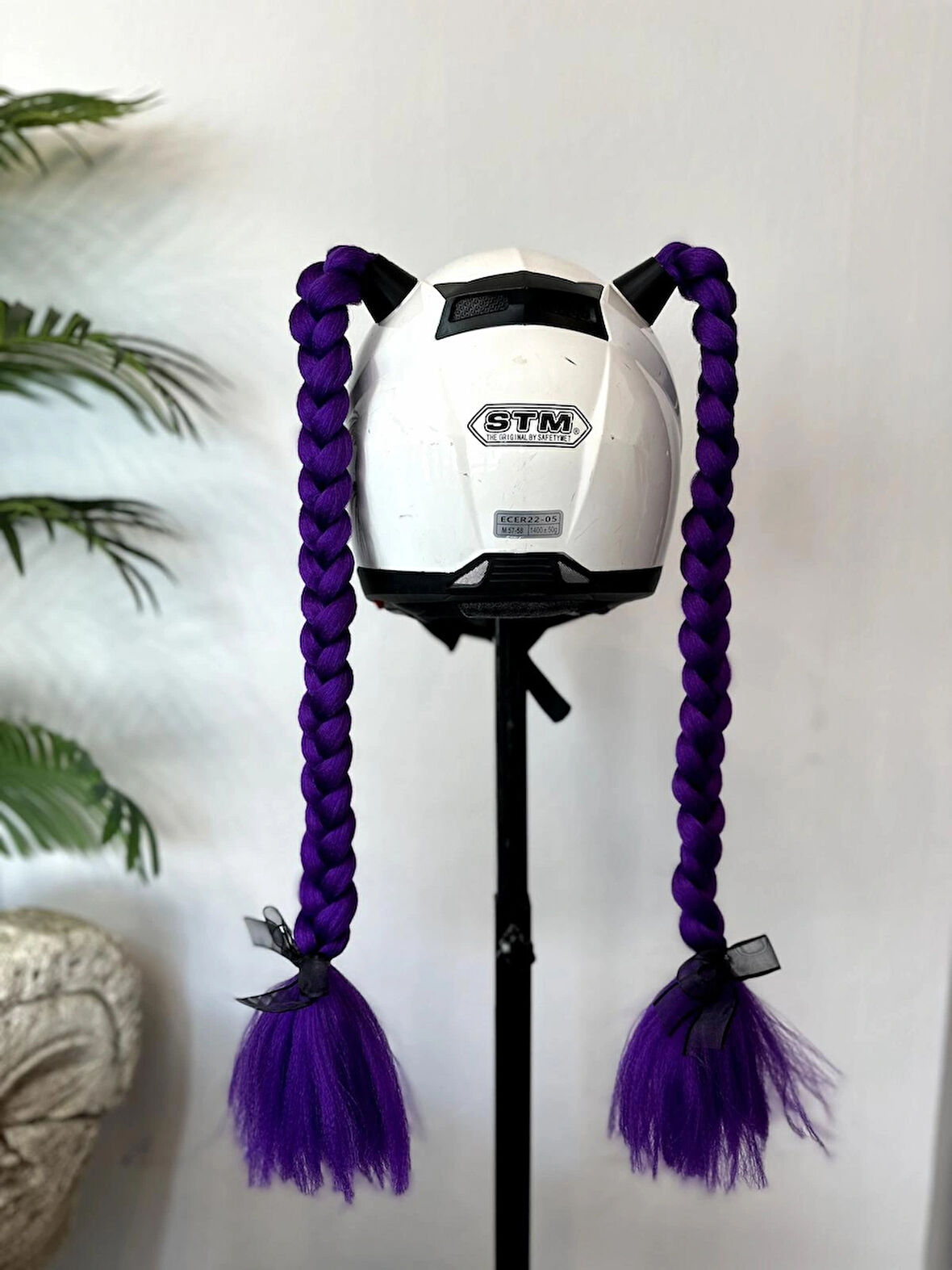 Motor & Motosiklet Çift Mor Örgü Saç Kask Dış Aksesuarı