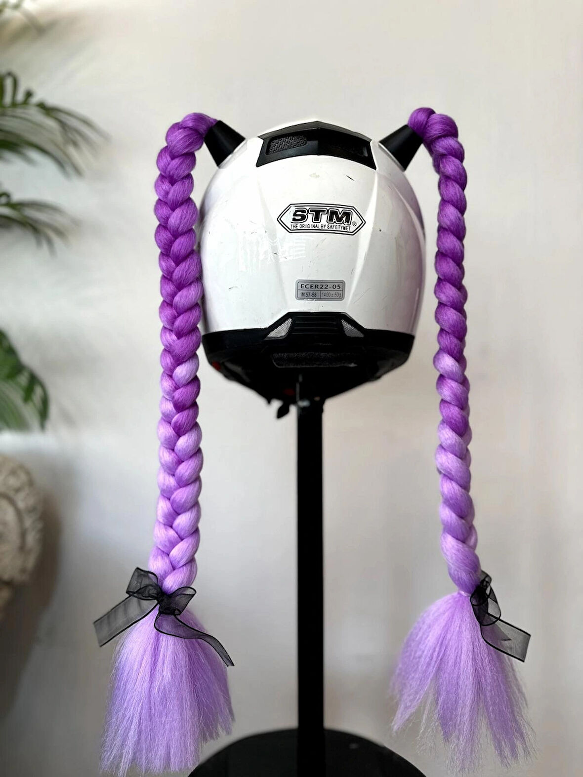 Motor & Motosiklet Lila Ombreli Çift Örgü Saç Kask Dış Aksesuar