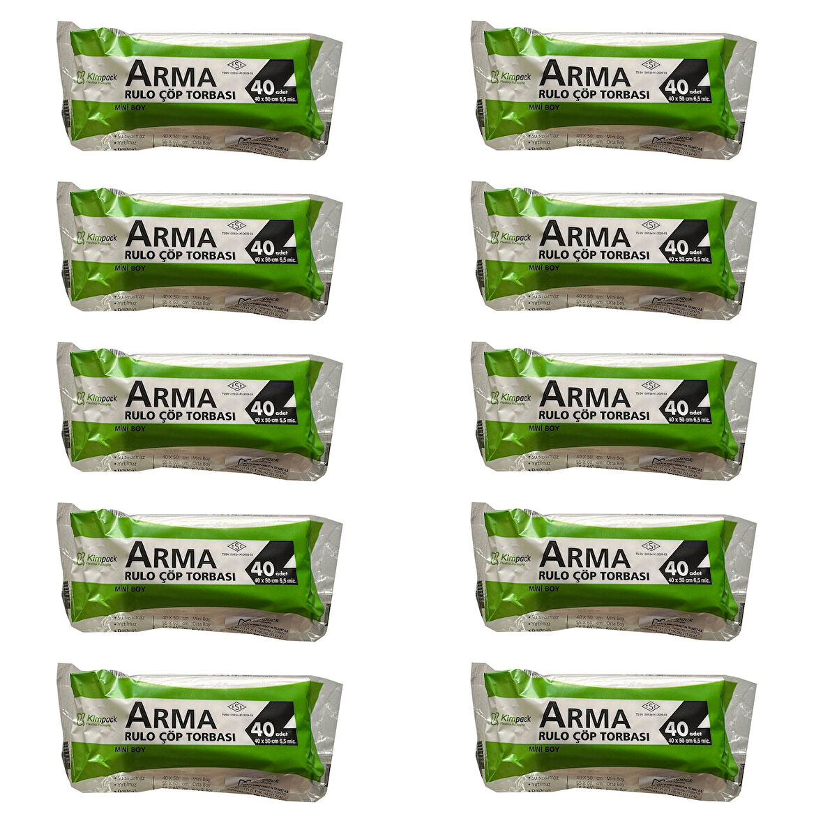 Arma Kimpack Beyaz Mini Boy 40 x 50 Cm. - 20 Litre Çöp Torbası Poşeti - 40 Adetlik 10 Rulo