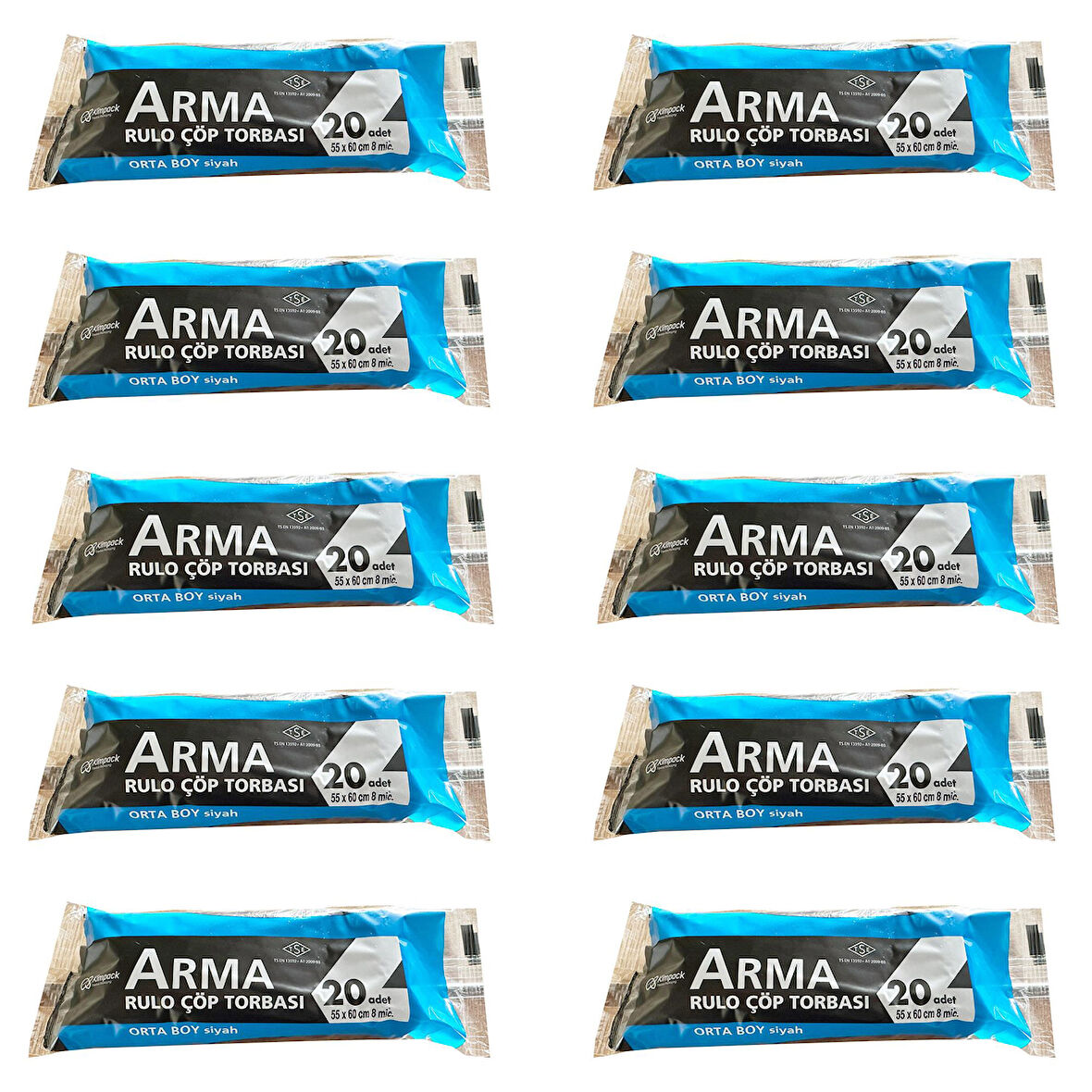 Arma Siyah Orta Boy 55 x 60 Cm. - 30 Litre Çöp Torbası Poşeti - 20 Adetlik 10 Rulo