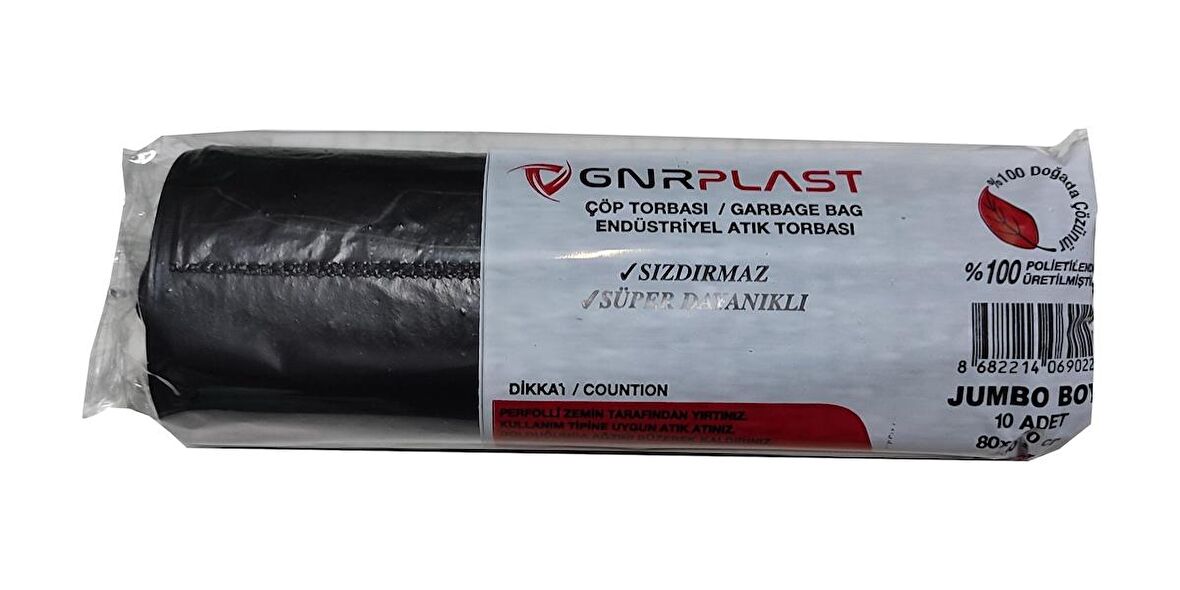 GNR Endüstriyel Jumbo Çöp Torbası Poşeti - 2 Kat - Siyah - 500 Gr. - 80x110 Cm. -10 Adetlik Rulo