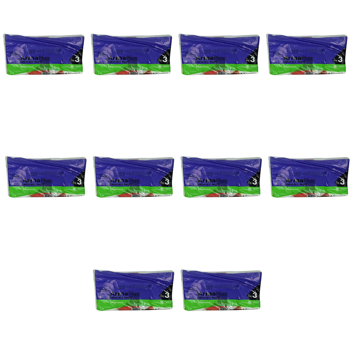 ArmaPlus Takviyeli Kalın Baskılı Beyaz Çanta Poşet Torba - 3 No - 33x45 Cm. - 50 Adetlik 10 Paket