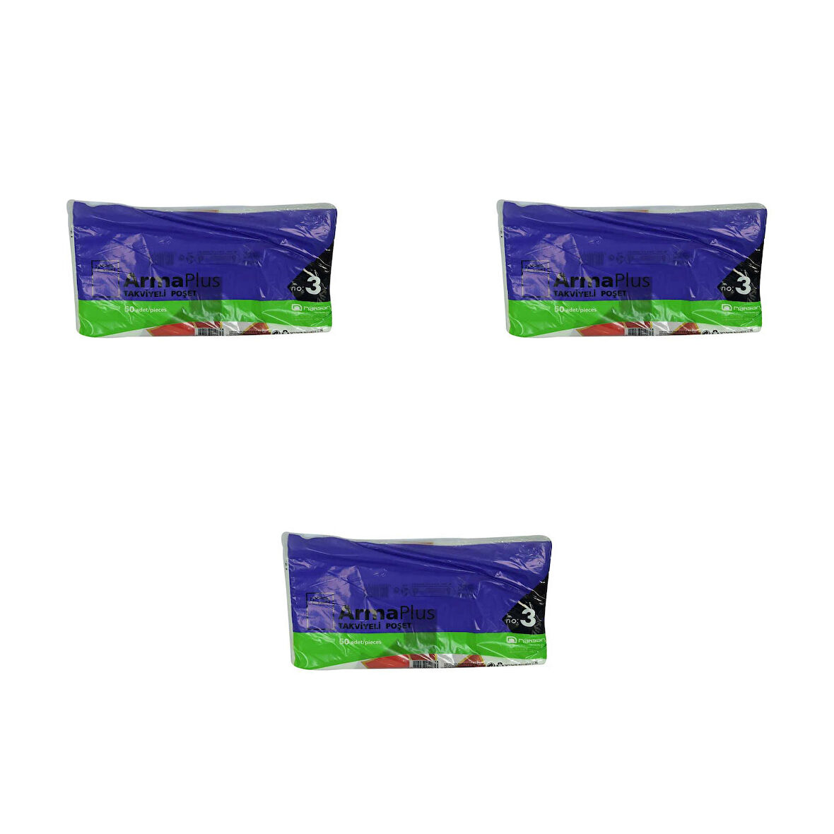 ArmaPlus Takviyeli Kalın Baskılı Beyaz Çanta Poşet Torba - 3 No - 33x45 Cm. - 50 Adetlik 3 Paket
