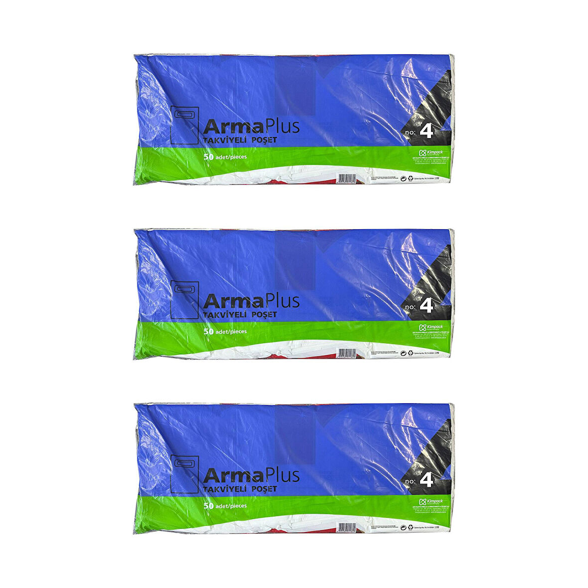 ArmaPlus Takviyeli Kalın Baskılı Beyaz Çanta Poşet Torba - 40x50 Cm. - 50 Adetlik 3 Paket