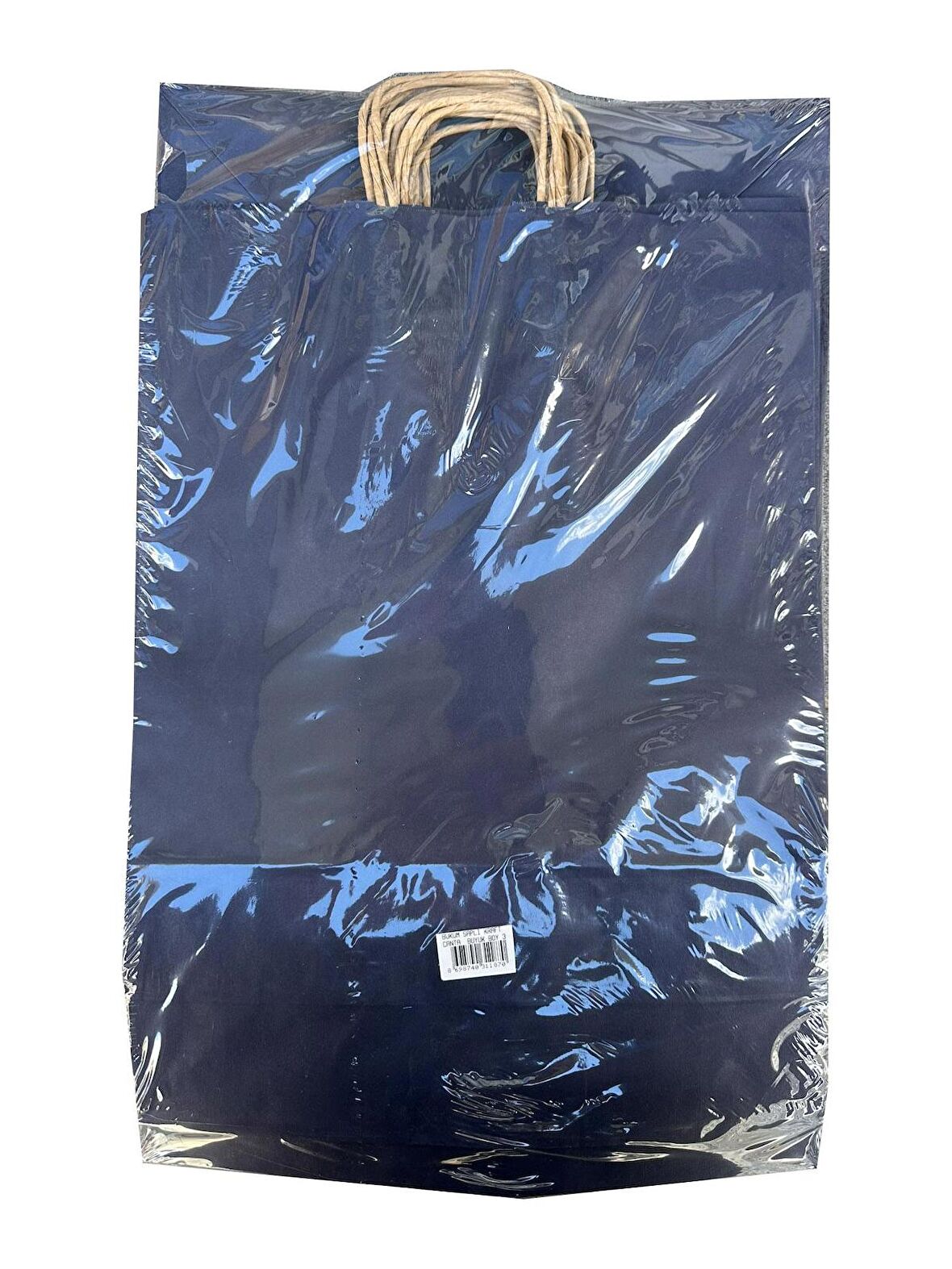 Büküm Saplı Kraft Kağıt Karton Hediye Çanta Poşet Torba - Mavi - 25x31 Cm. - 25 Adetlik 2 Paket