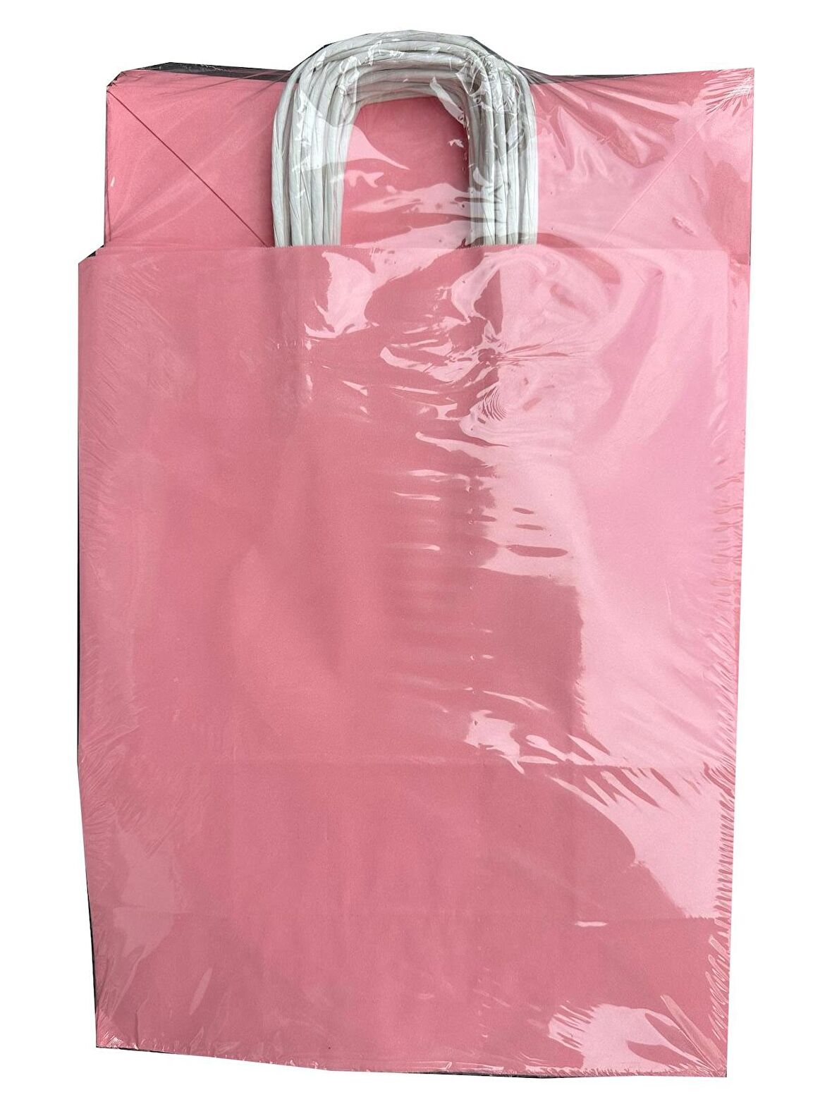 Büküm Saplı Kraft Kağıt Karton Hediye Çanta Poşet Torba - Pembe - 25x31 Cm. - 25 Adetlik 2 Paket