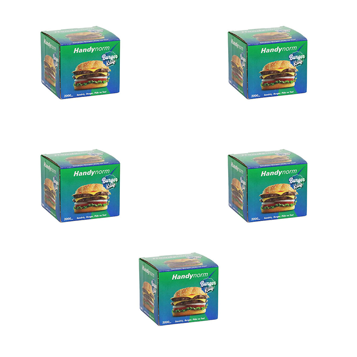 Handynorm Hamburger Burger Pide Tost Sandviç Kılıfı Poşeti - 12.5x12.5 Cm. - 2000 Adetlik 5 Kutu  