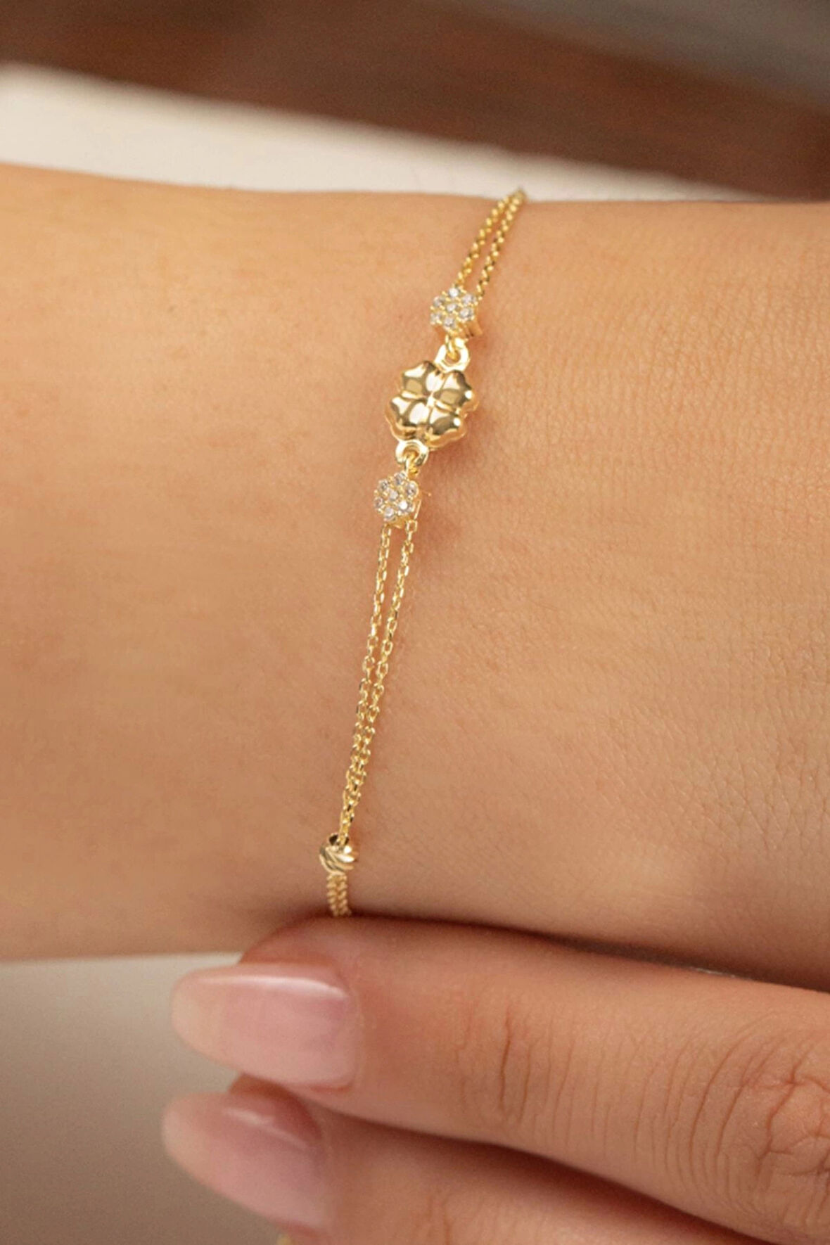 Çıtır Yonca Yapraklı Altın Bileklik