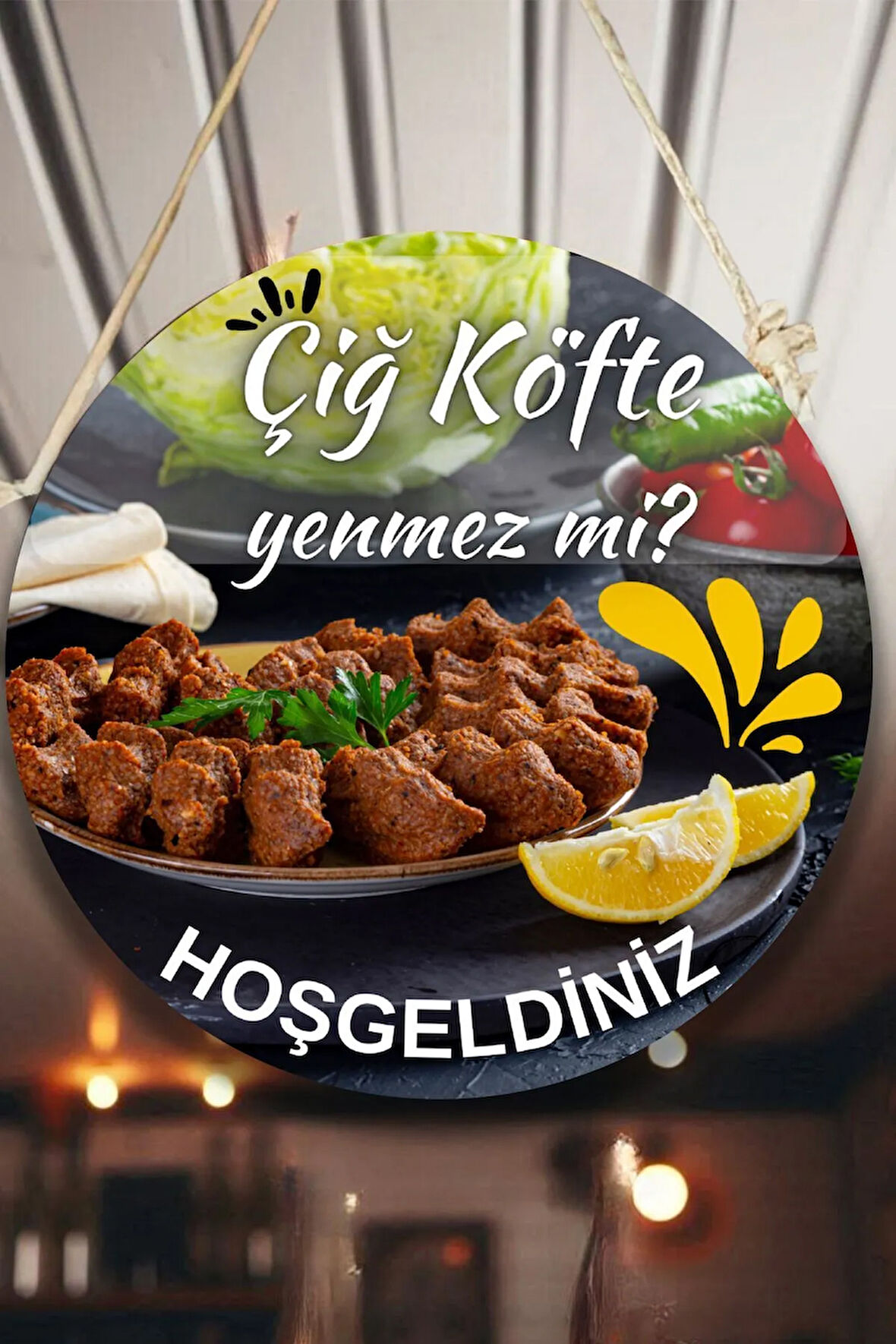 Çiğ Köfte Salonu Için Duvar, Kapı, Çift Taraflı Askılı Pano Karşılama Tabelası, Restoran Süs Dekor