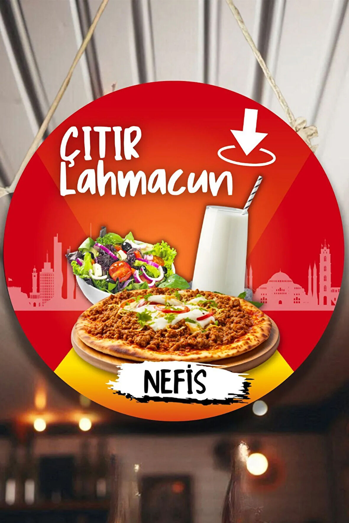 Lahmacun Salonu Için Duvar, Kapı, Çift Taraflı Askılı Pano Karşılama Tabelası, Restoran Süs Dekor