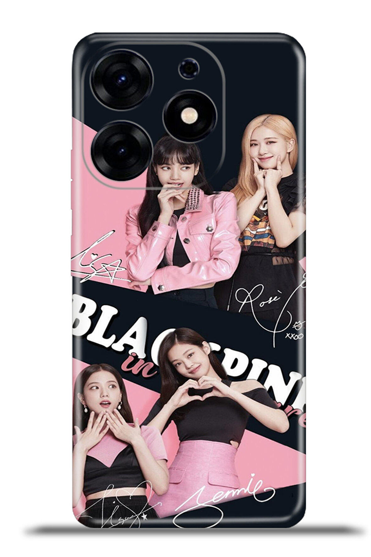 Tecno Spark 10 Pro Esnek Silikon Kamera Koruma 4k Desenli Özel Tasarım - BlackPink