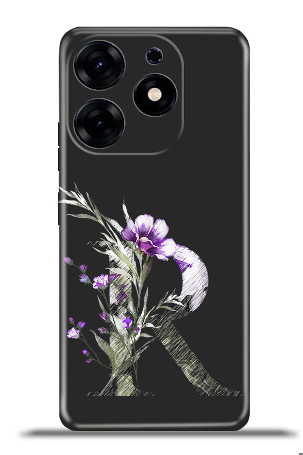 Tecno Spark 10 Pro Esnek Silikon Kamera Koruma Kişiye Özel Harfler Flora - R Harfi