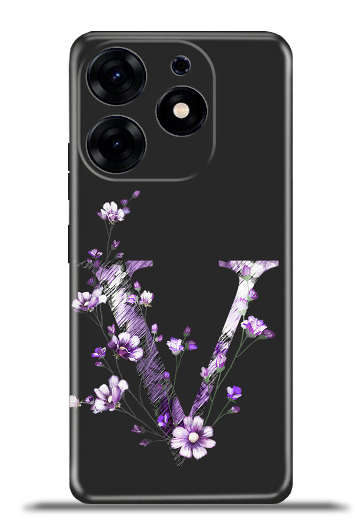 Tecno Spark 10 Pro Esnek Silikon Kamera Koruma Kişiye Özel Harfler Flora - V Harfi