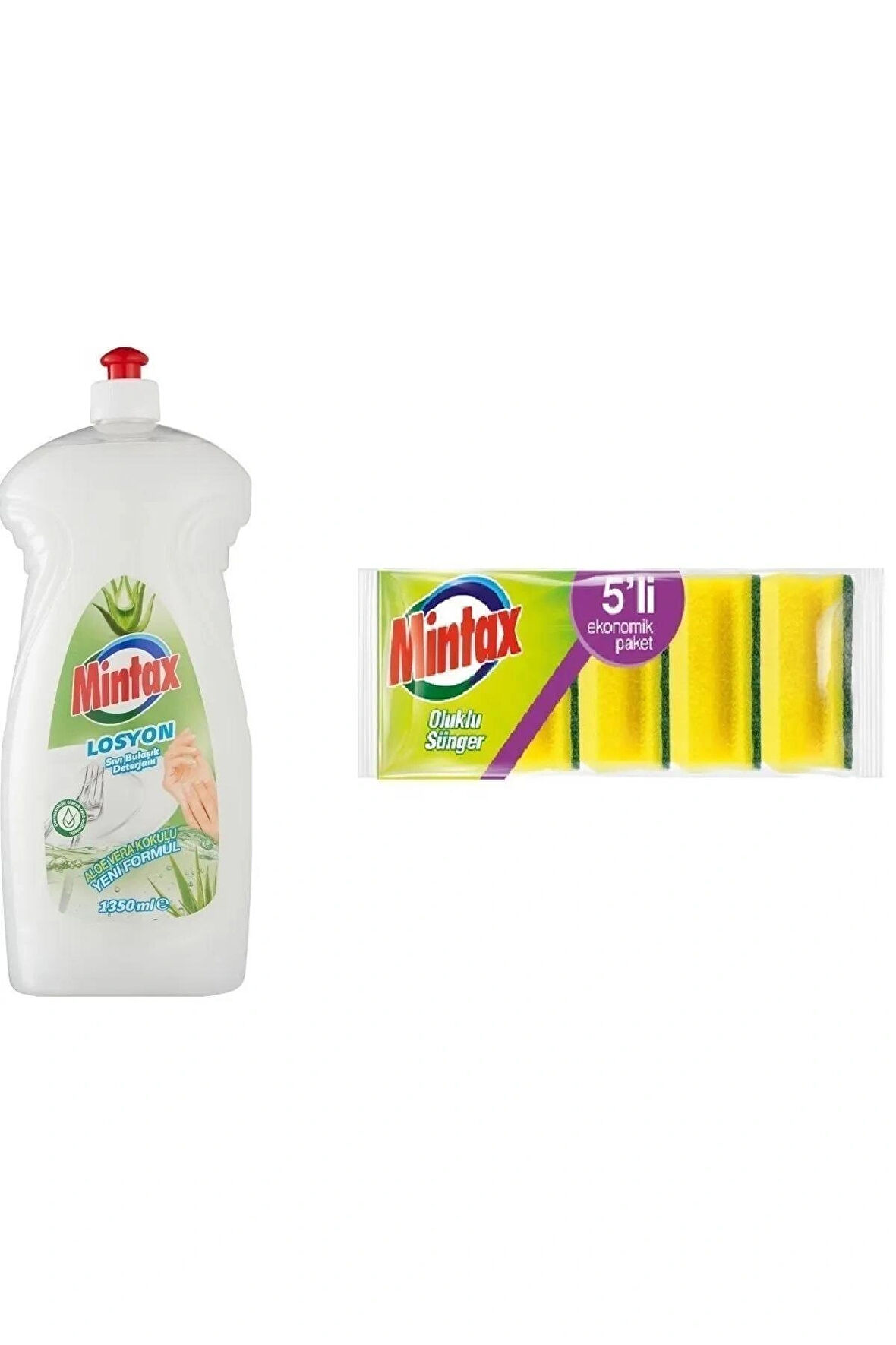 Mintax Losyon Bulaşık Deterjanı 1350 Ml + Mintax Oluklu Sünger 5'li