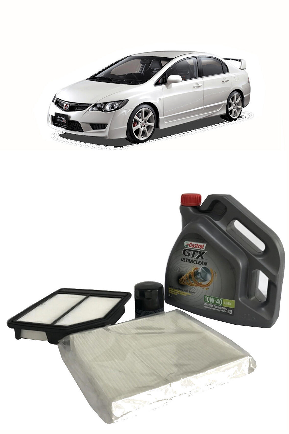 2007-2012 HONDA CİVİC YAĞ BAKIM SETİ YAĞ VE YAĞ FİLTRESİ POLEN VE HAVA FİLTRESİ CASTROL GTX