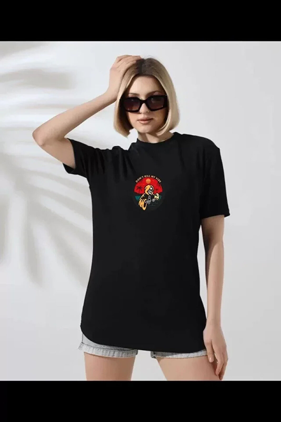 civetta Unisex Bisiklet Yaka Baskılı T-Shirt - Siyah