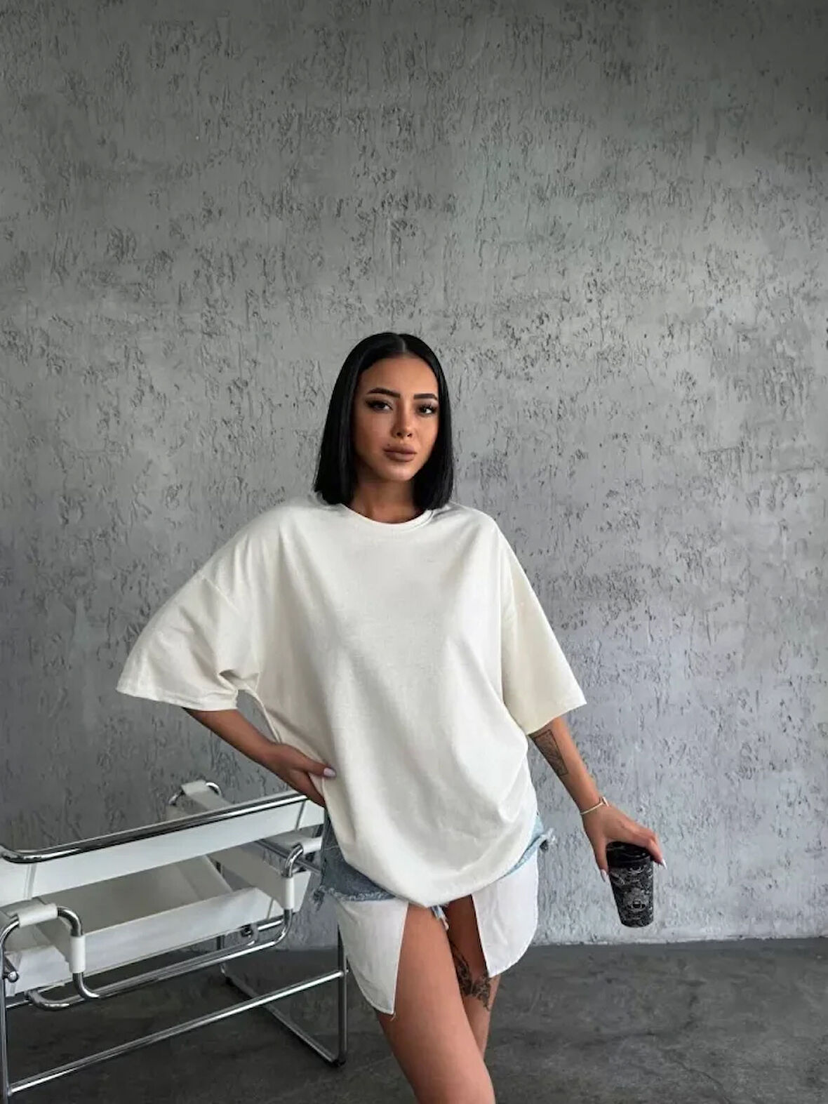 civetta Düz Biskilet Yaka  T-shirt - Beyaz