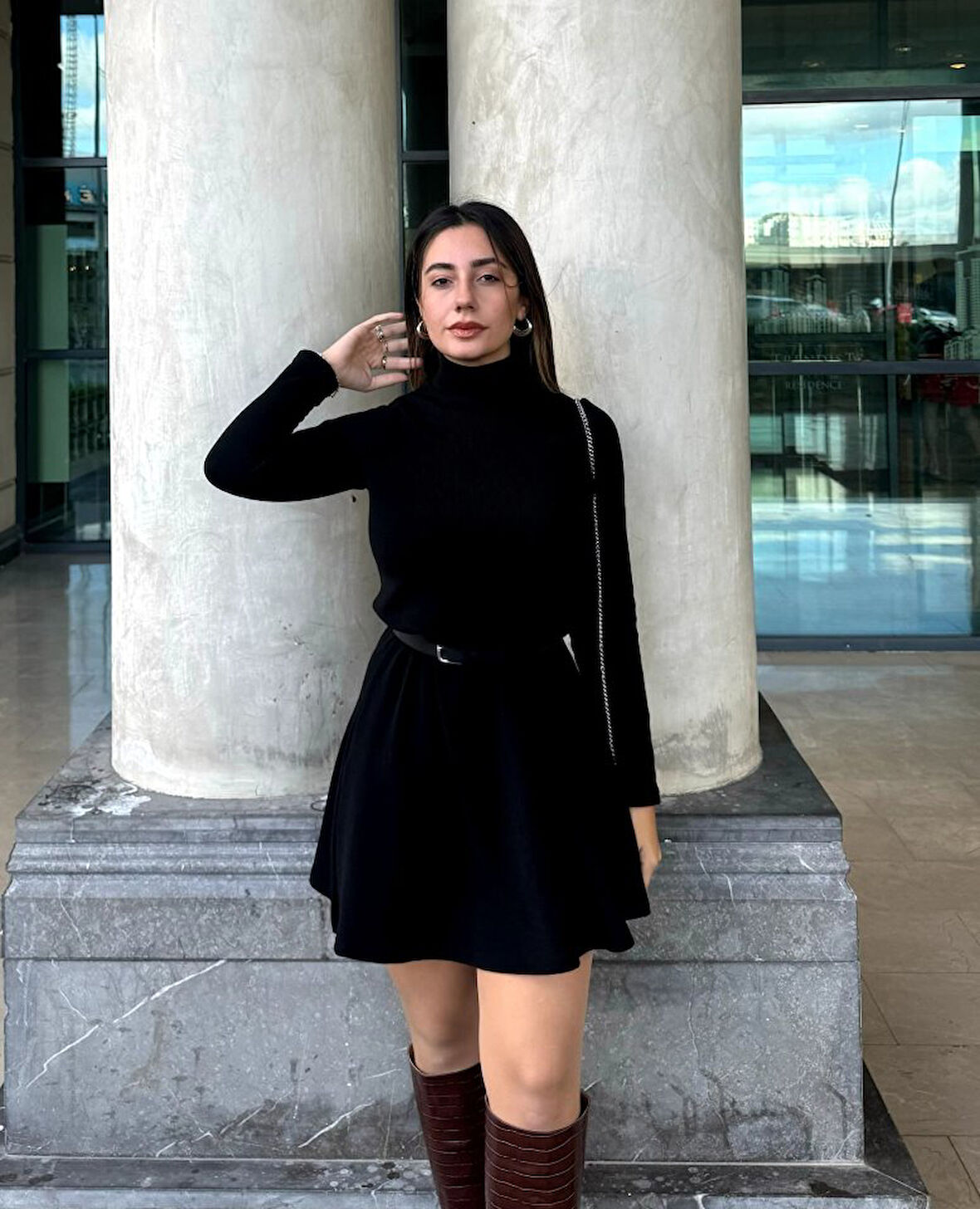 civetta Kadın Uzun Kollu Balıkçı Yaka Salaş Kusa Akrilik Elbise