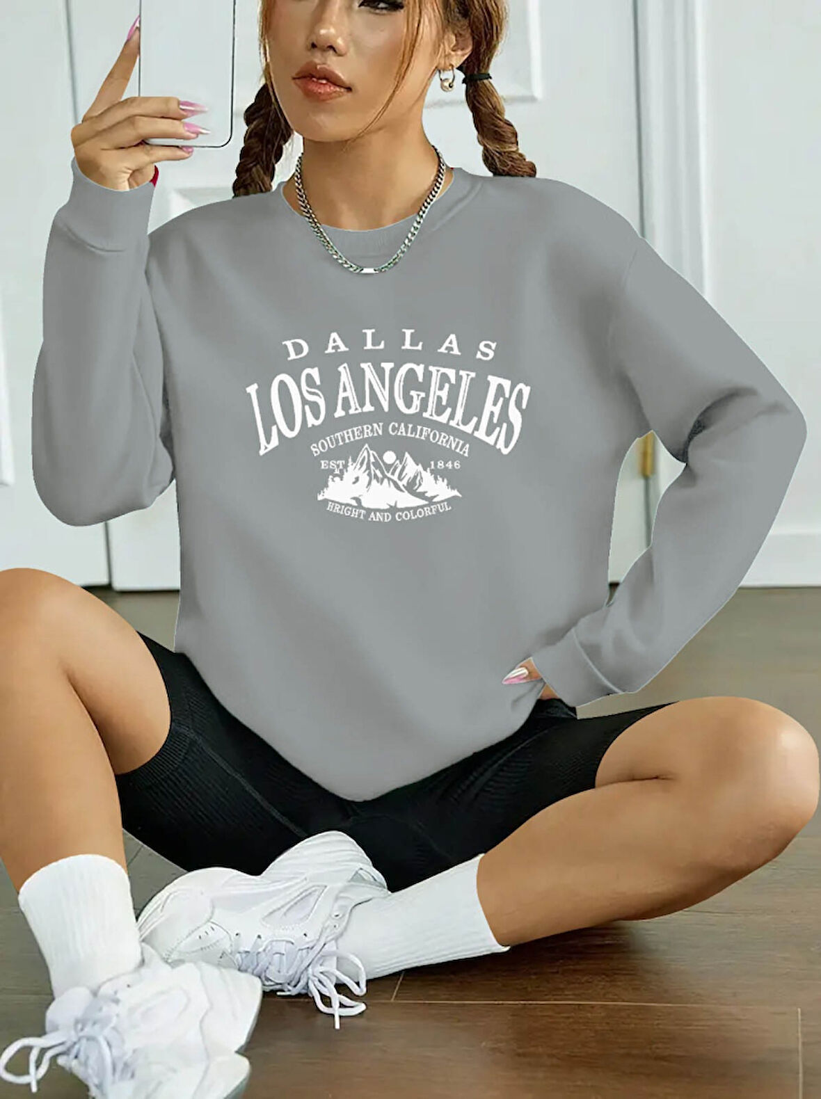 civetta Kadın Uzun Kollu Bisiklet Yaka Viskon Iki Iplik Bluz