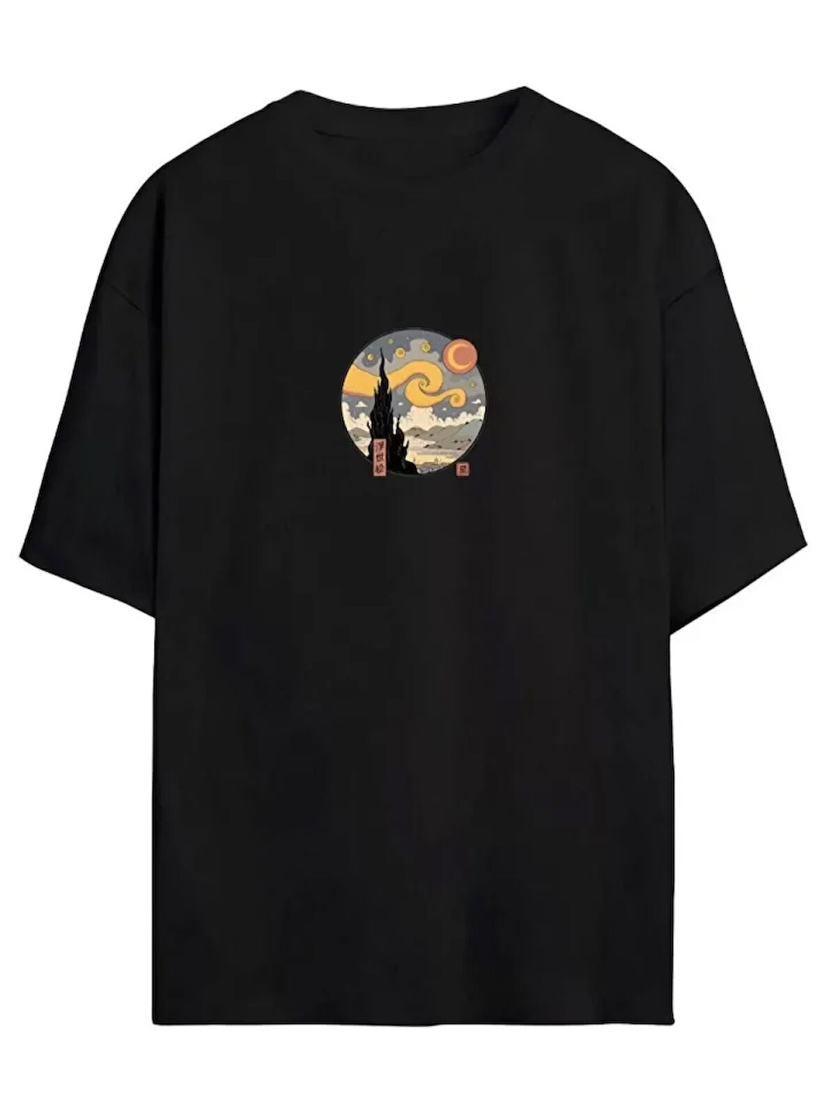 civetta Unisex Baskılı Oversize T-Shirt - Siyah