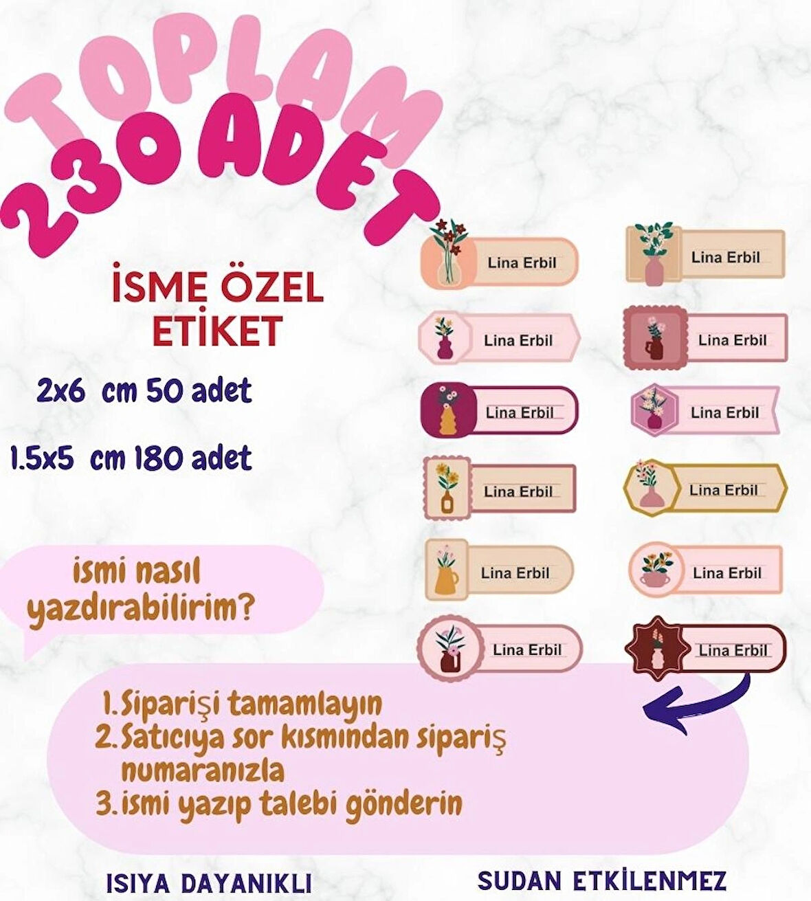 Kişiye Özel 230 Adet Çocuk İsim Etiketleri, Okul Etiketi Kalem Defter Kitap Etiketi CYA345