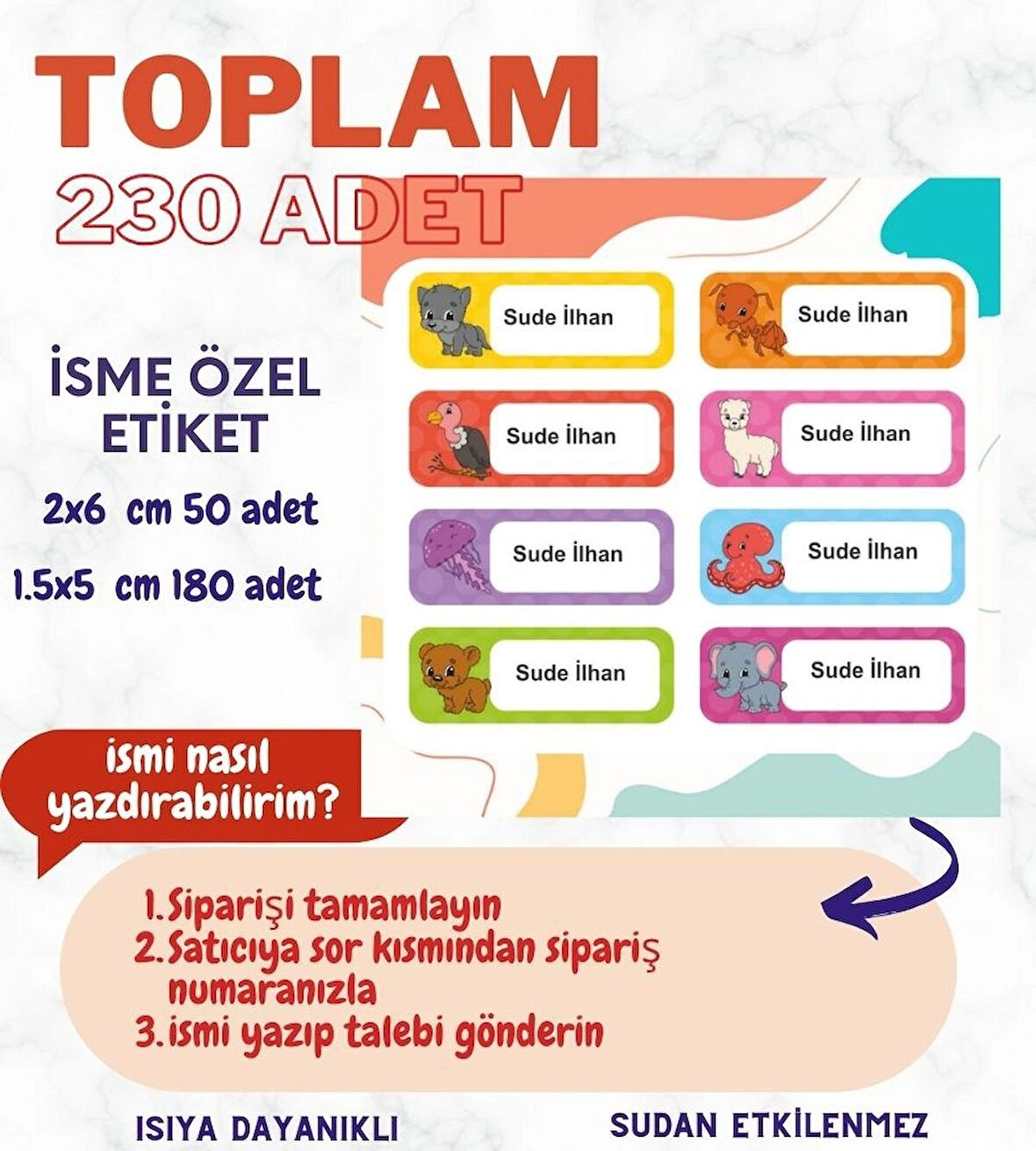 Kişiye Özel 230 Adet Çocuk İsim Etiketleri, Okul Etiketi Kalem Defter Kitap Etiketi CYA353