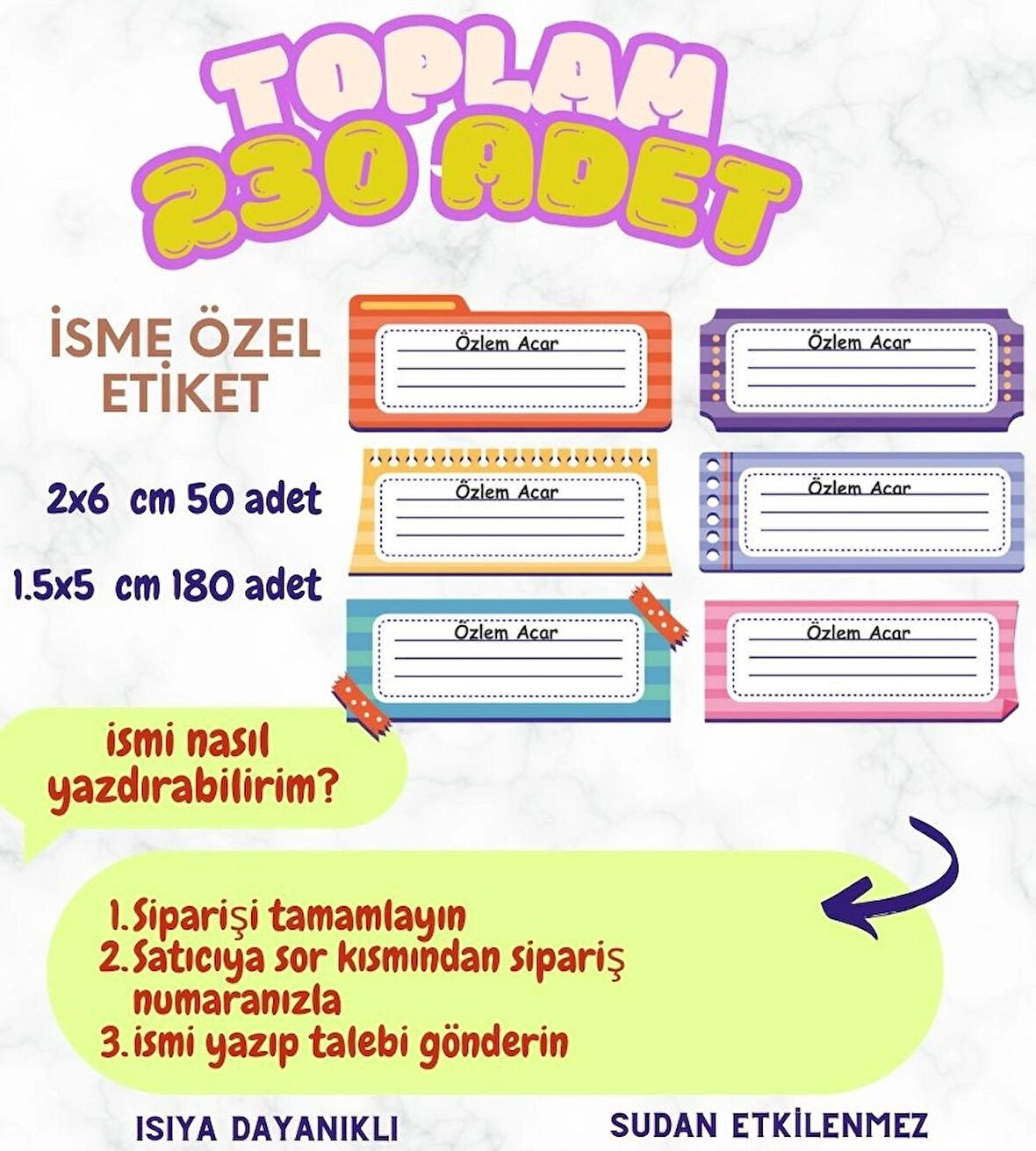 Kişiye Özel 230 Adet Çocuk İsim Etiketleri, Okul Etiketi Kalem Defter Kitap Etiketi CYA329