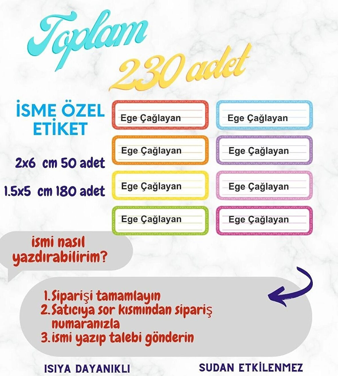 Kişiye Özel 230 Adet Çocuk İsim Etiketleri, Okul Etiketi Kalem Defter Kitap Etiketi CYA334