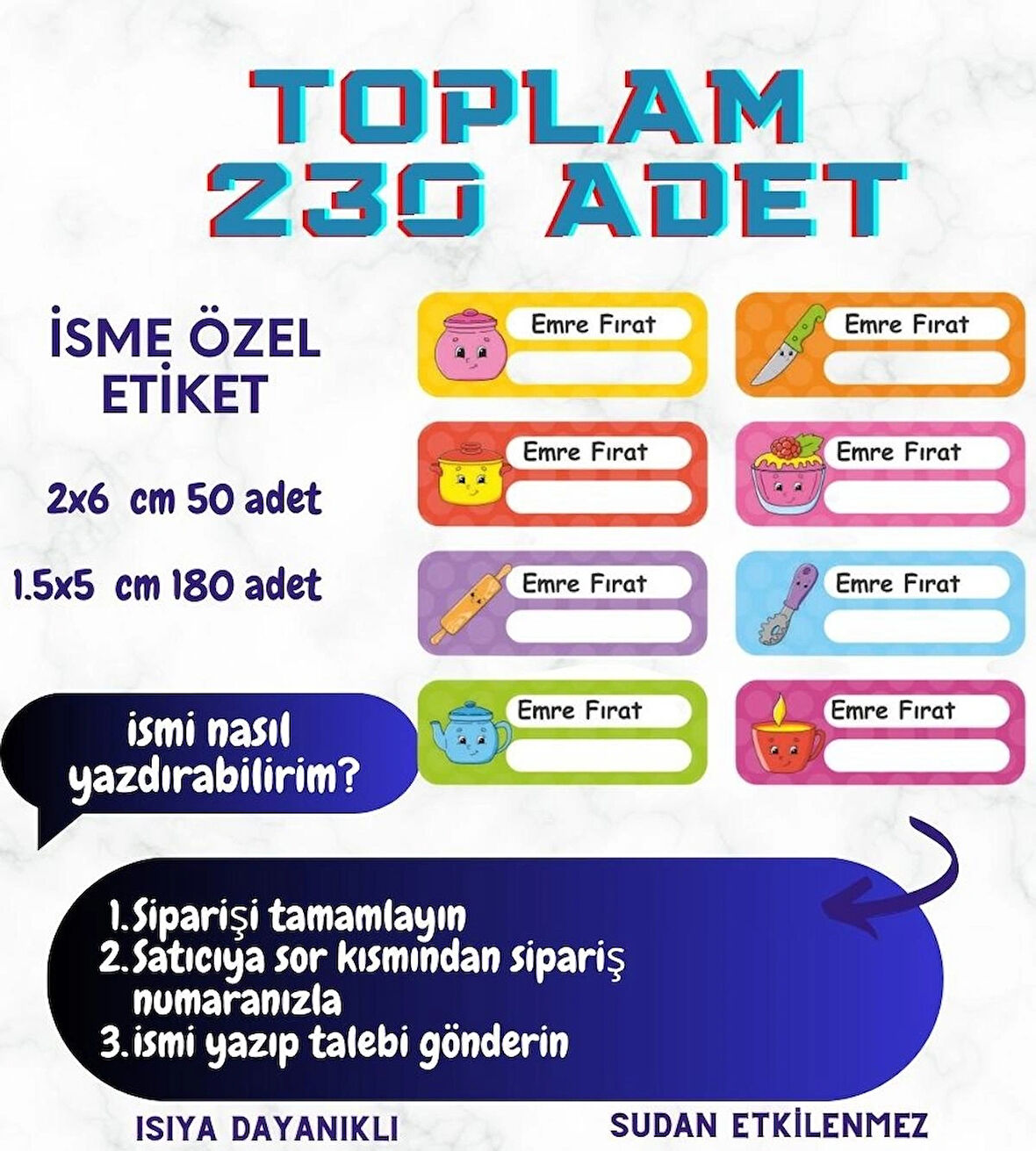 Kişiye Özel 230 Adet Çocuk İsim Etiketleri, Okul Etiketi Kalem Defter Kitap Etiketi CYA331