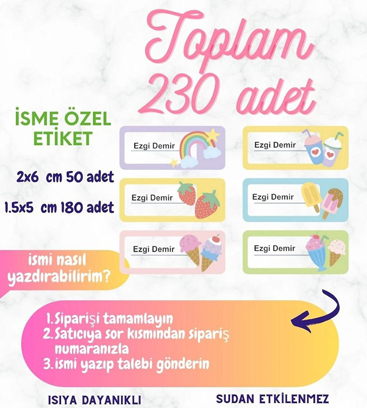 Kişiye Özel 230 Adet Çocuk İsim Etiketleri, Okul Etiketi Kalem Defter Kitap Etiketi CYA340