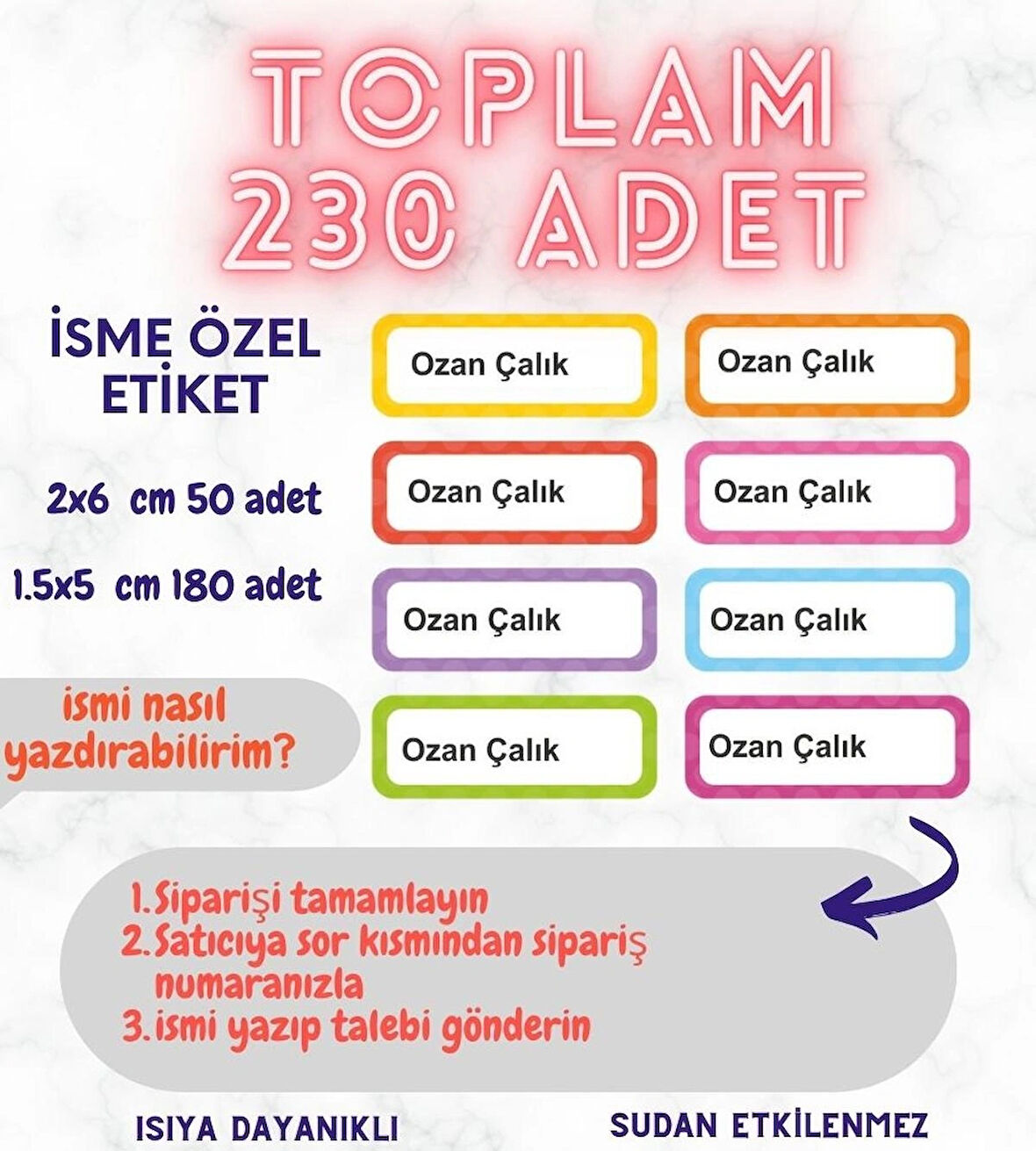 Kişiye Özel 230 Adet Çocuk İsim Etiketleri, Okul Etiketi Kalem Defter Kitap Etiketi CYA338