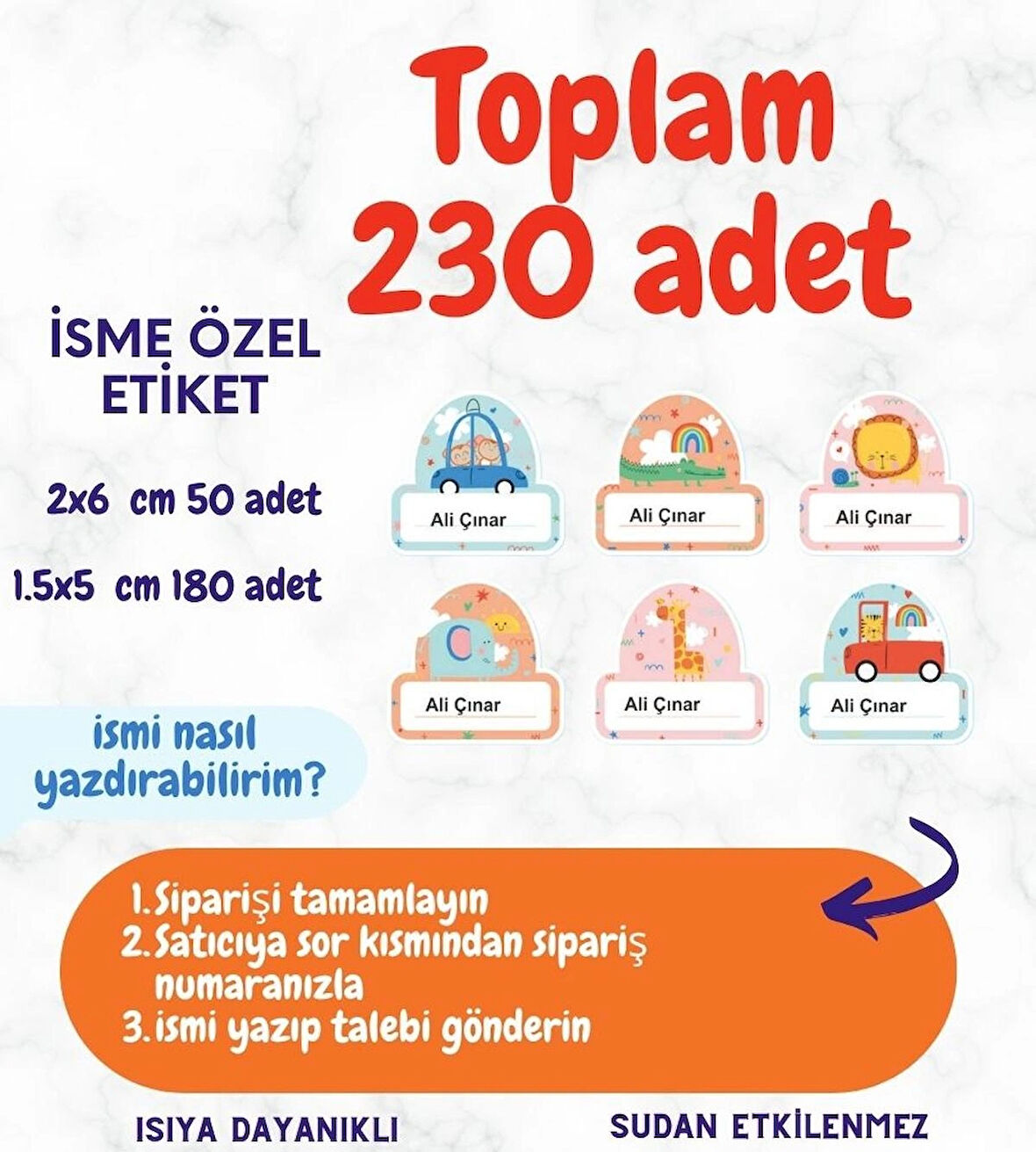 Kişiye Özel 230 Adet Çocuk İsim Etiketleri, Okul Etiketi Kalem Defter Kitap Etiketi CYA339