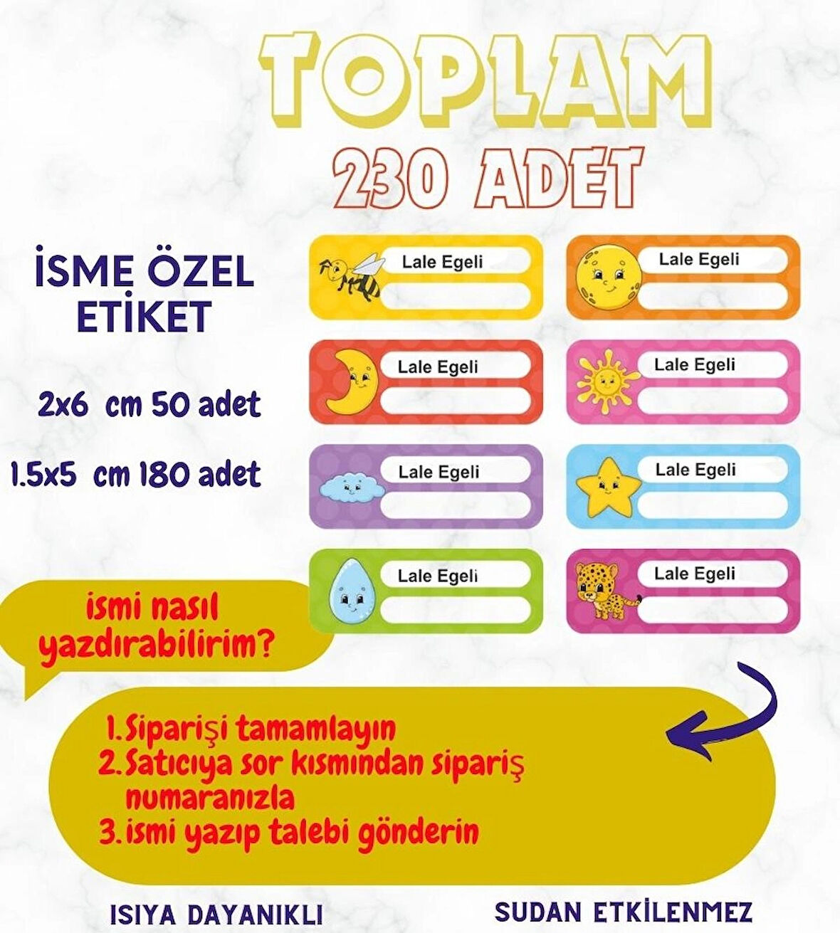 Kişiye Özel 230 Adet Çocuk İsim Etiketleri, Okul Etiketi Kalem Defter Kitap Etiketi CYA343